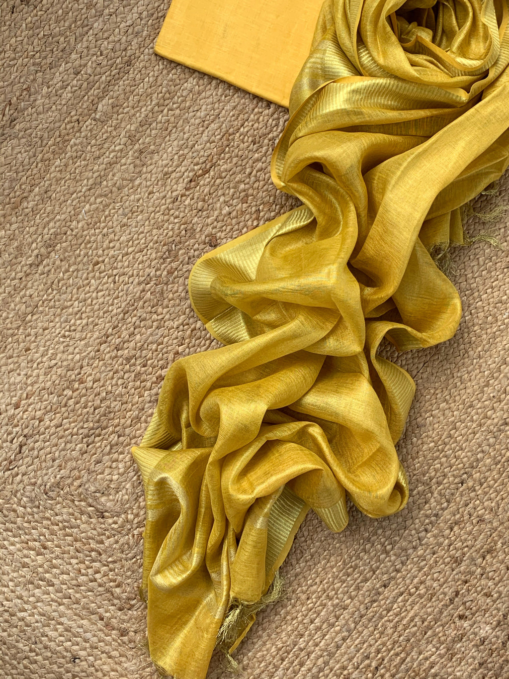 Handcrafted Linen Kurta Dupatta Set - Yellow Gold