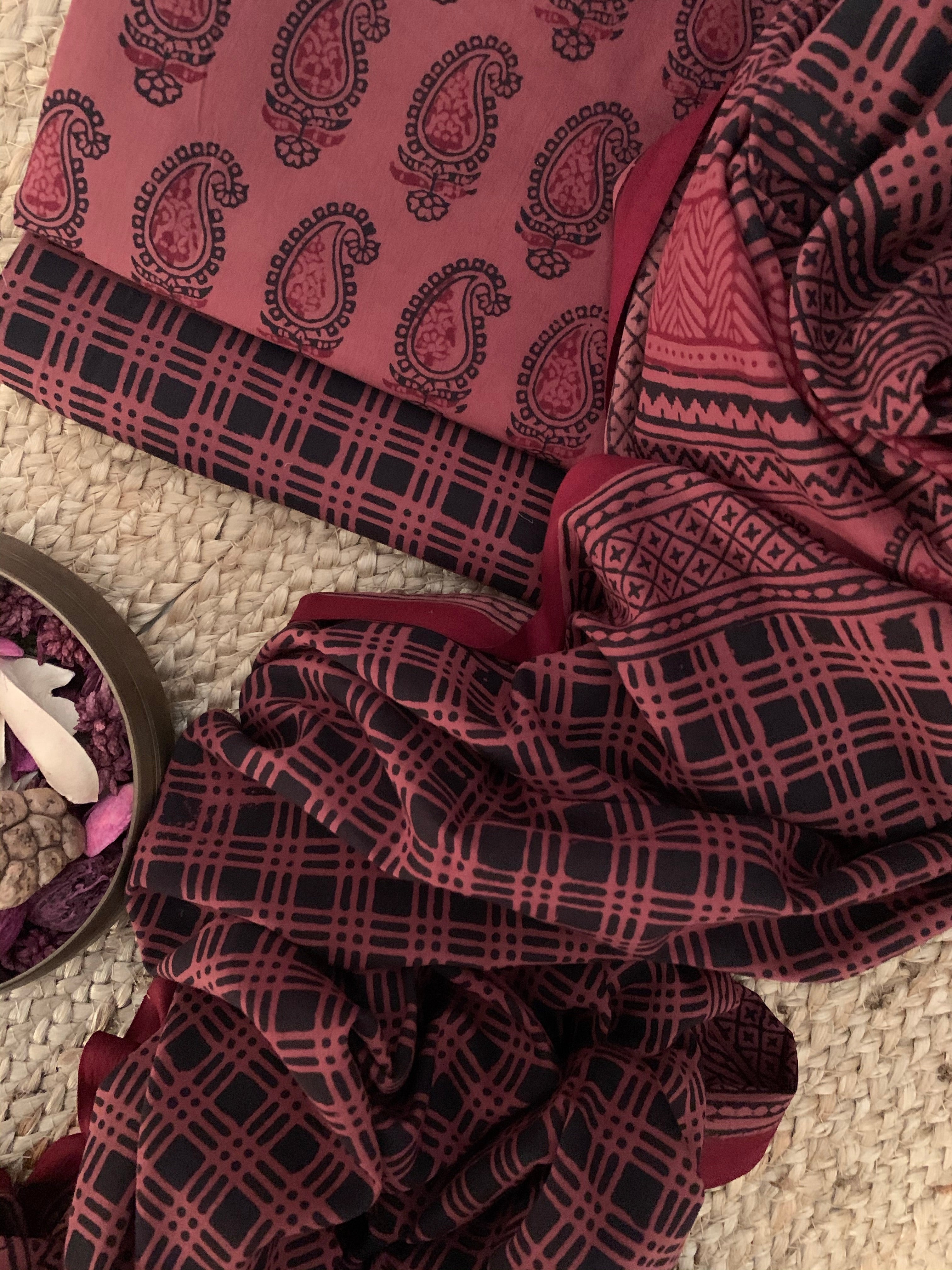 Natural Dyed Bagh Handblock Cotton Suit