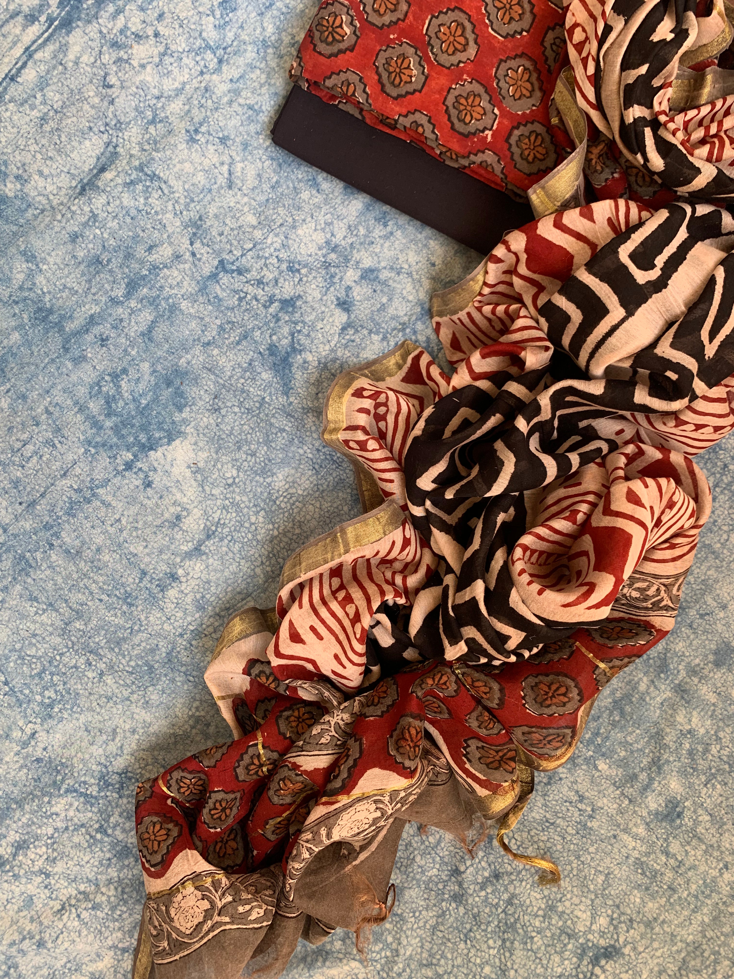 Handblock Chanderi Silk Cotton Suit