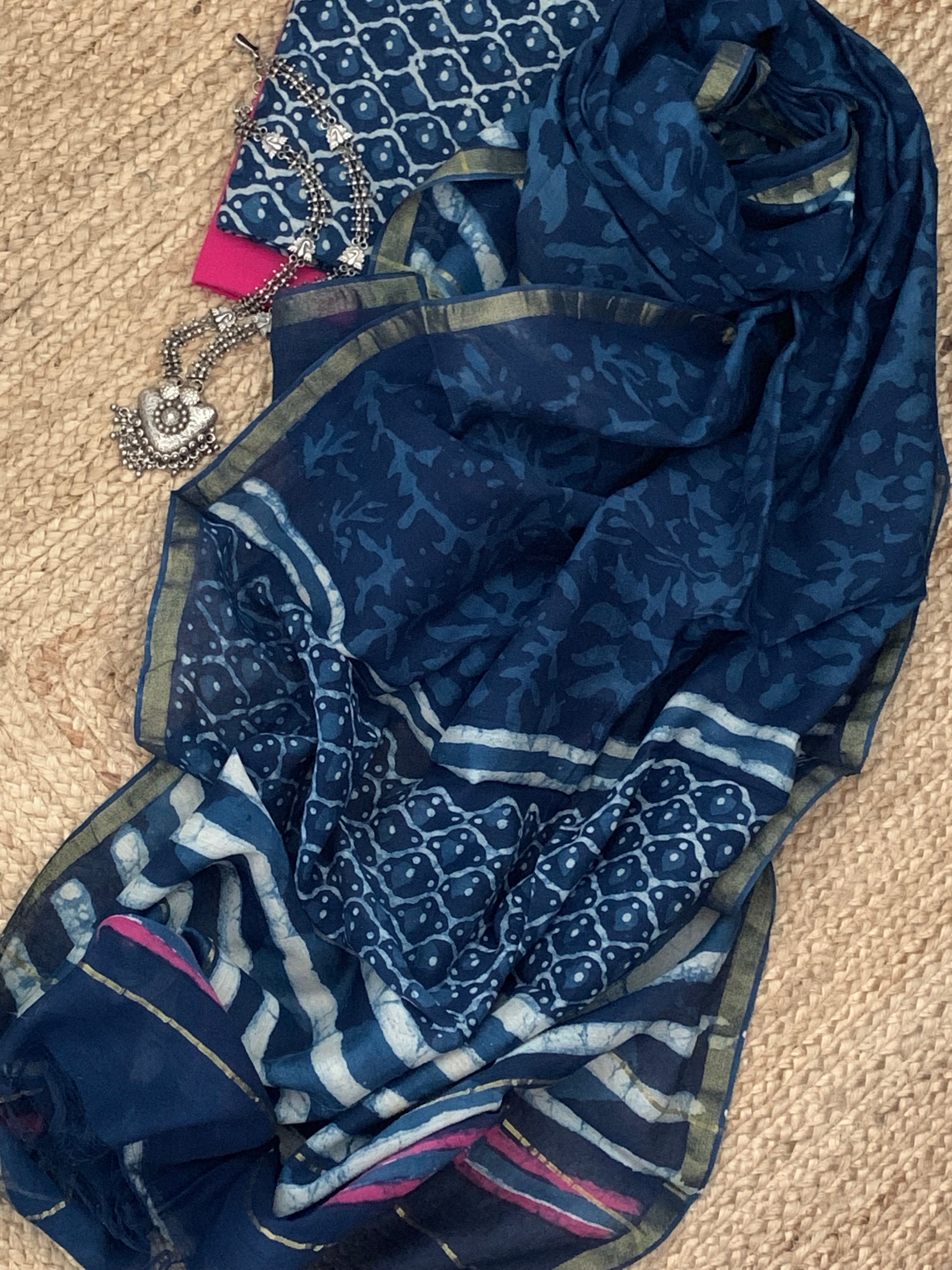 Handblock chanderi suit