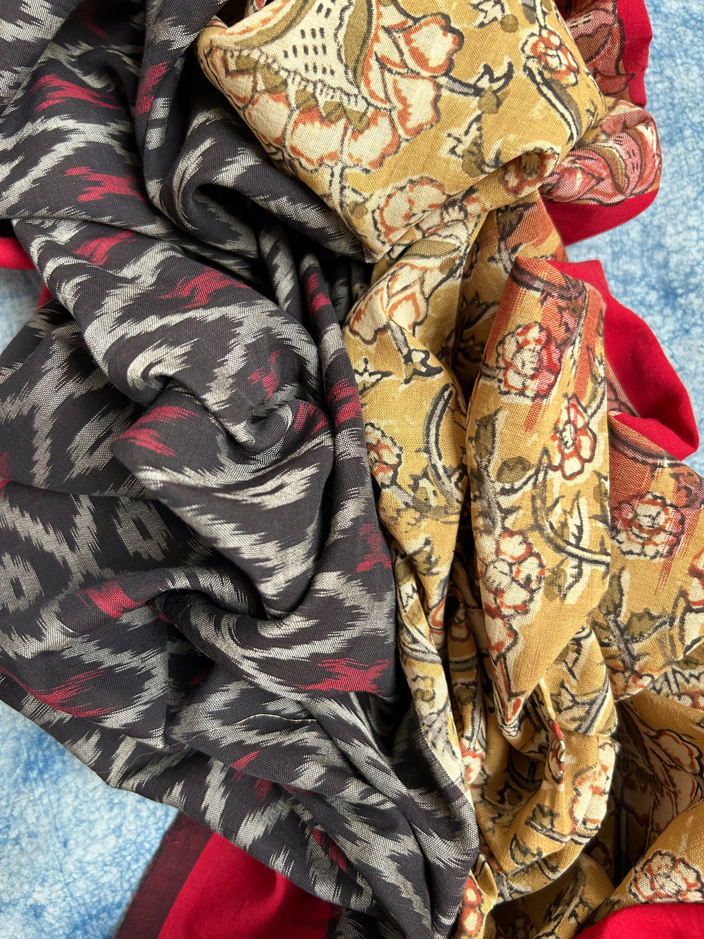 Handwoven Handcrafted Double Ikat Kalamkari Kurta Dupatta Set