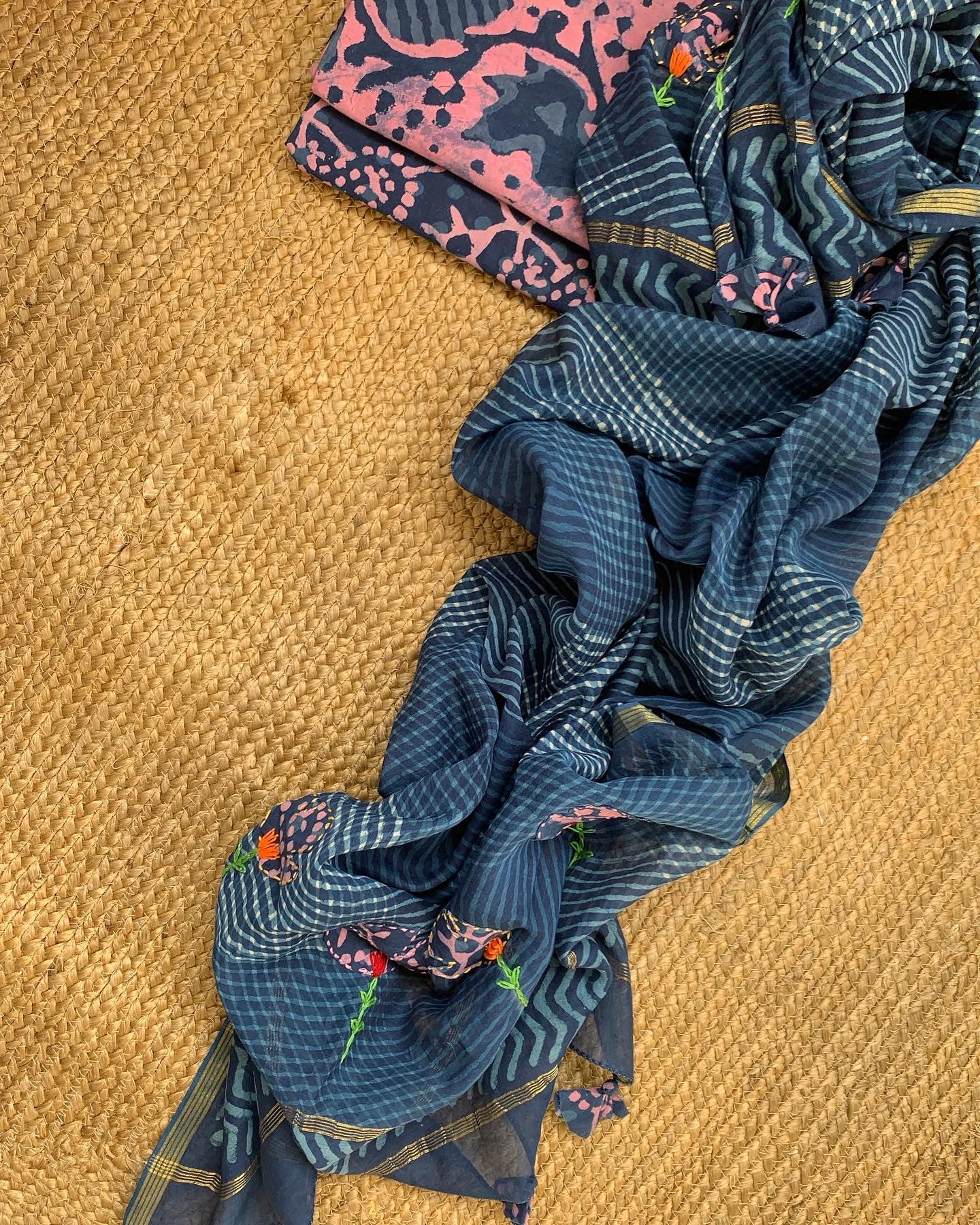 Handblock Cotton Chanderi Suit