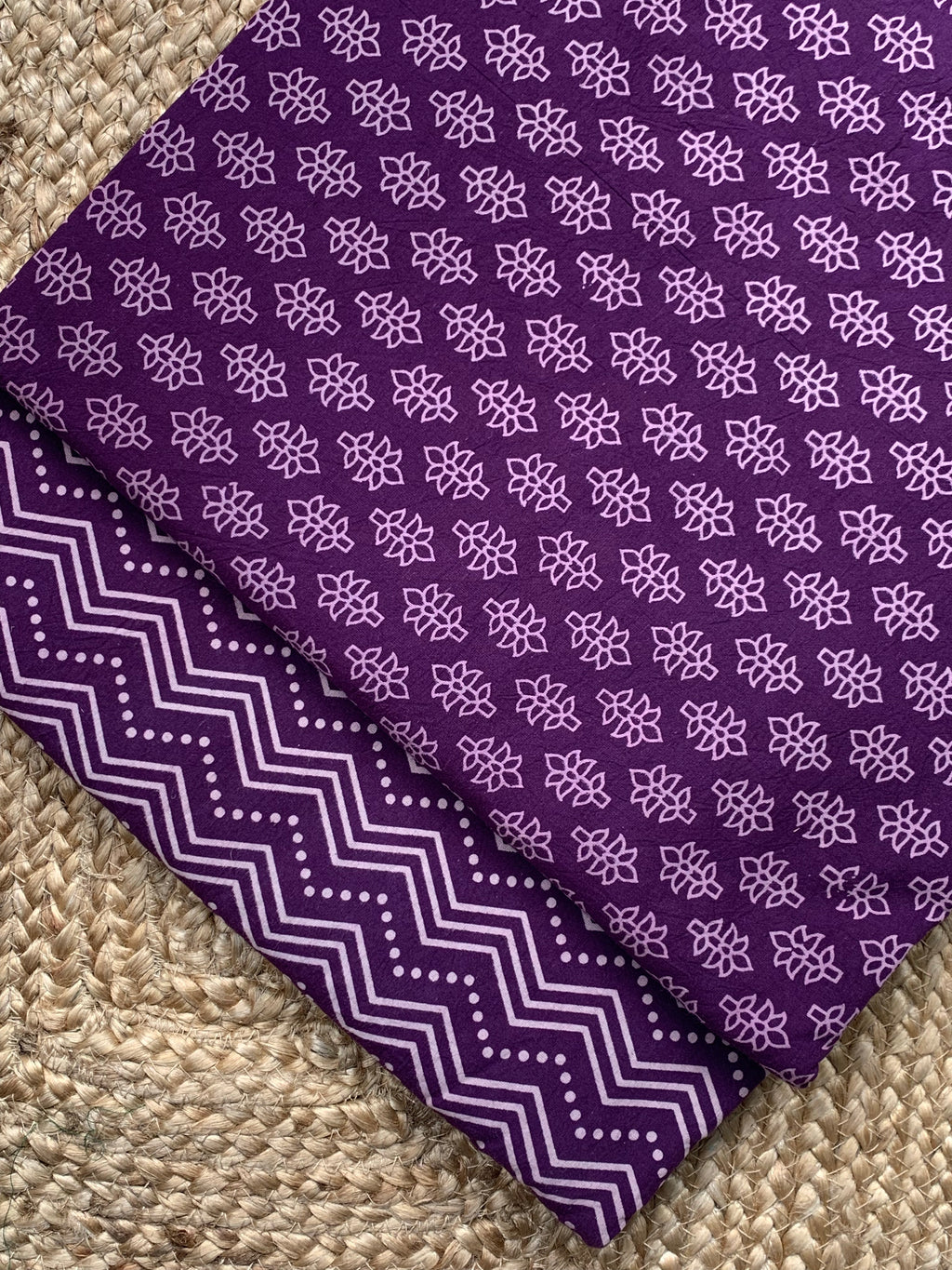 Hand Screen Print Kurta Bottom Set - Violet