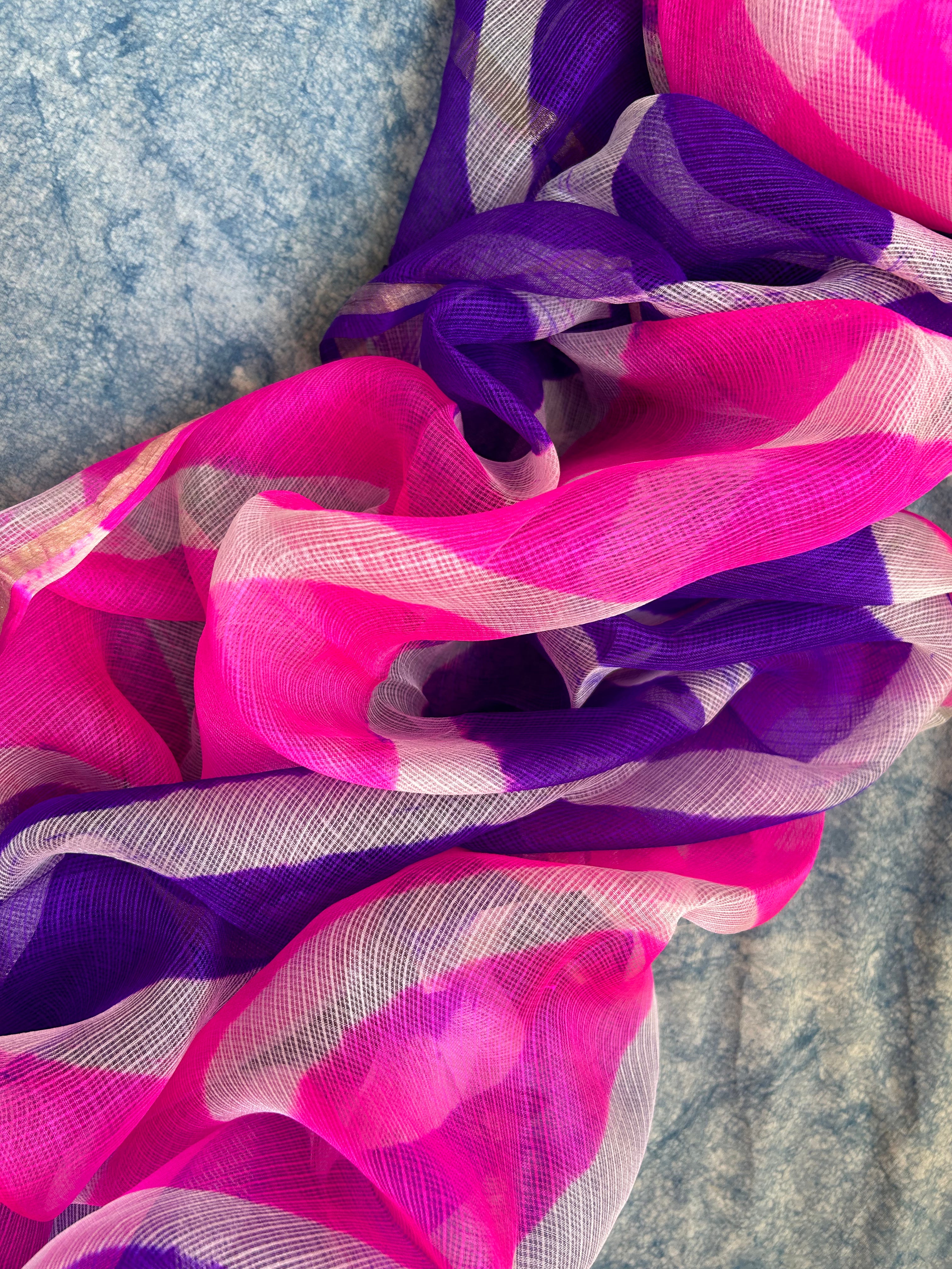 Handcrafted Tie-Dye Silk Kota Doria Dupatta