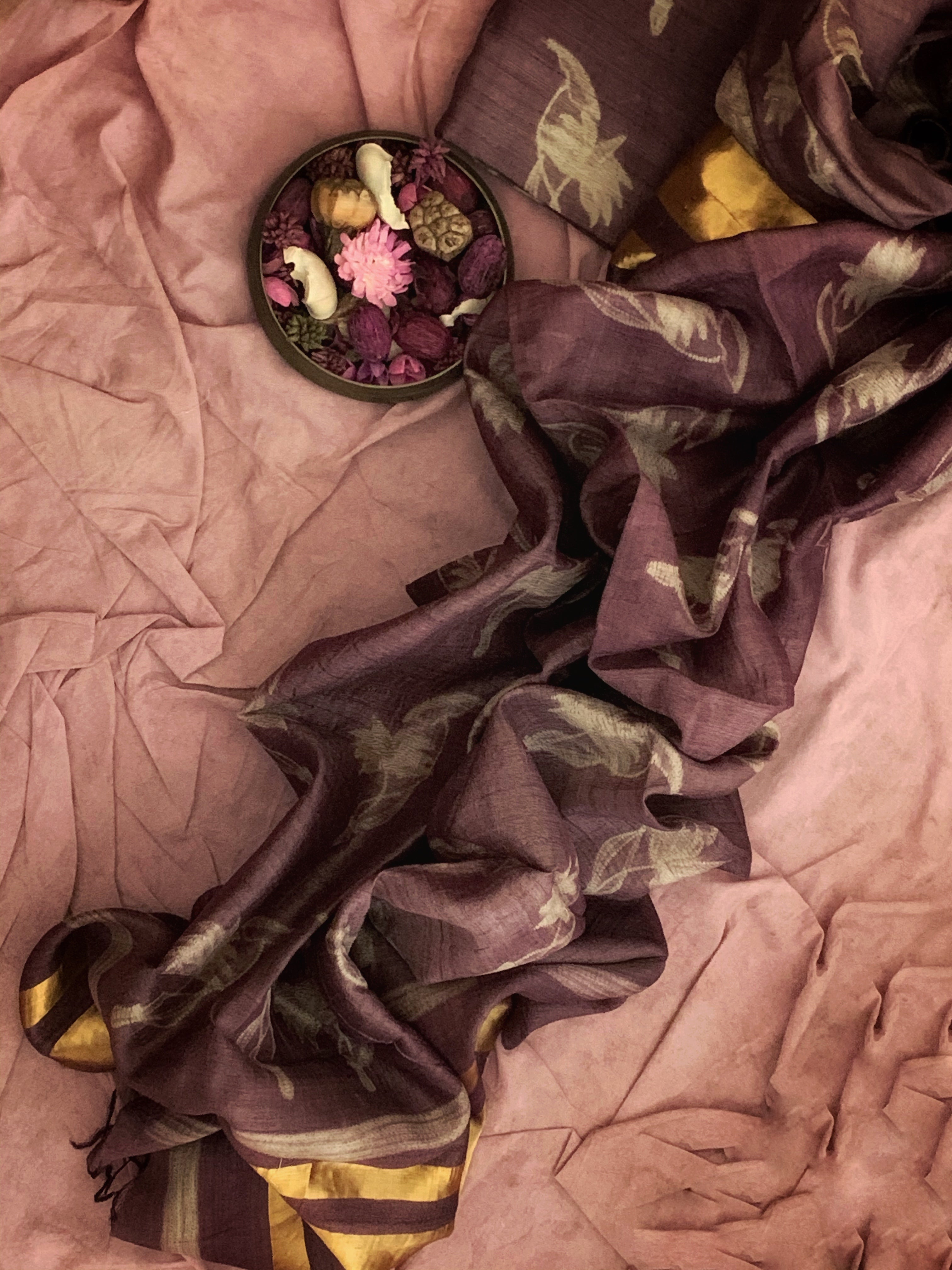 Handwoven & Handmade Tussar Shibori Kurta Dupatta Set