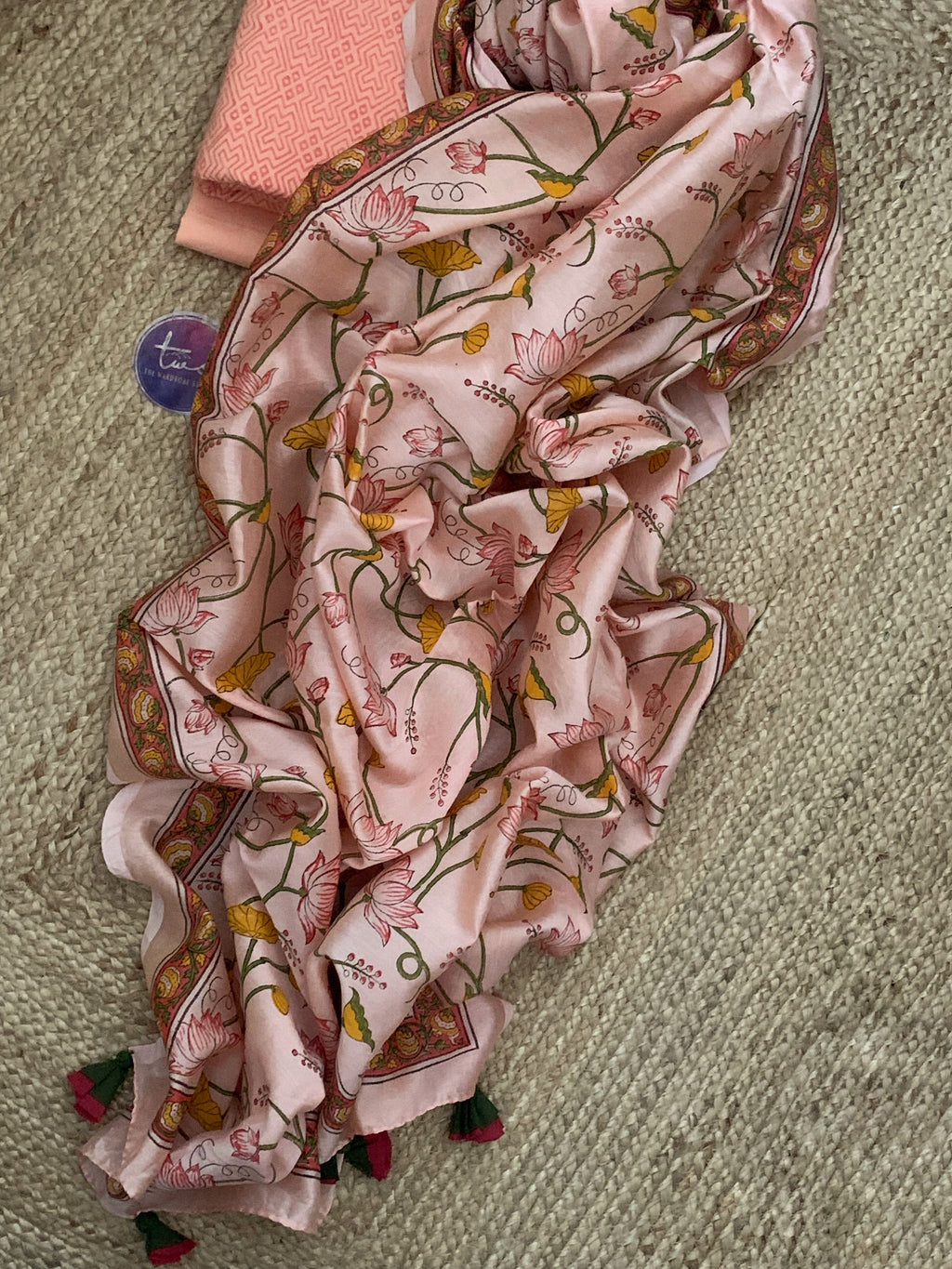 Blush Coral Handcrafted Cotton Chanderi Suit