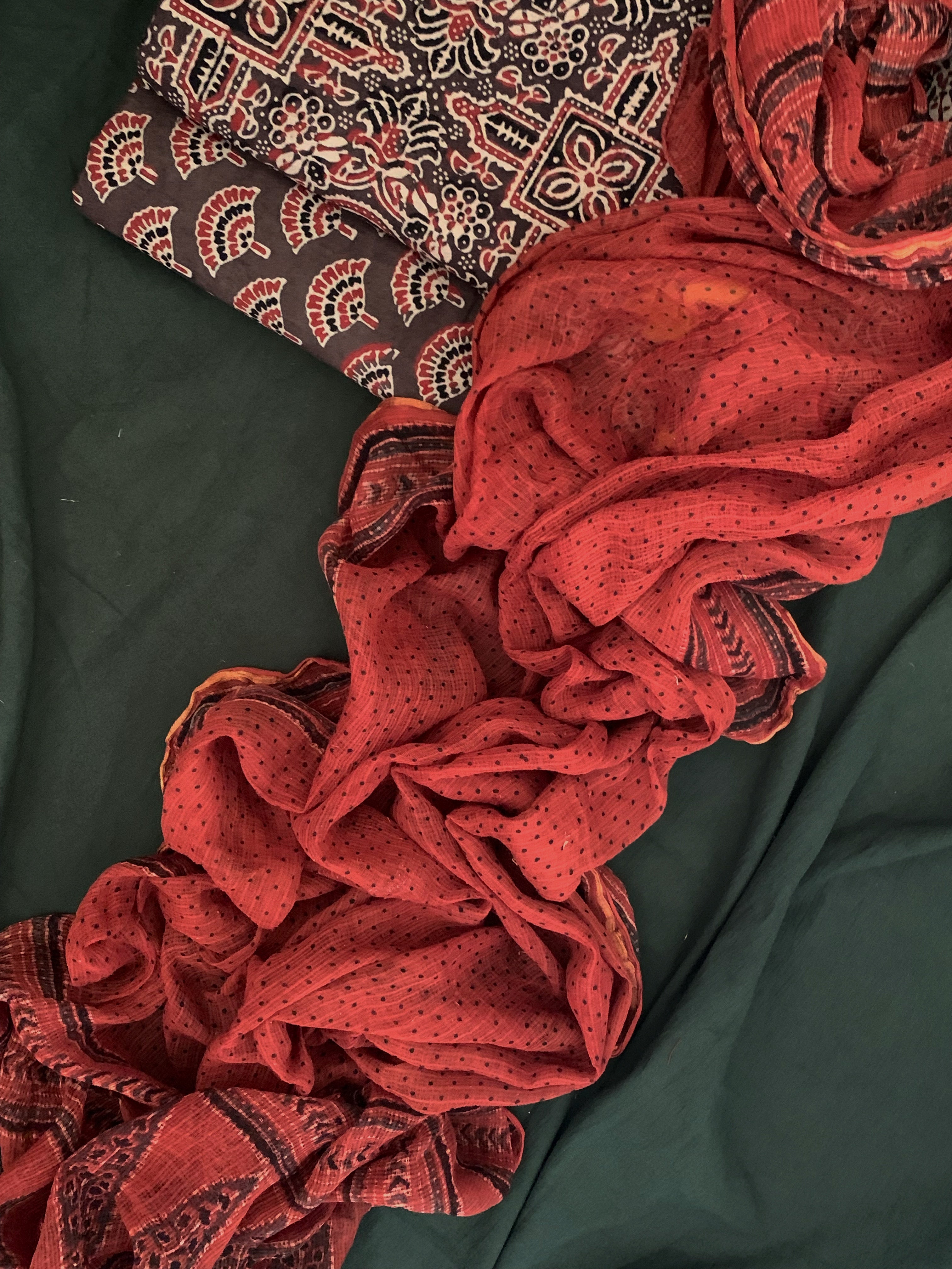 Handblock Ajrakh Cotton Kota Suit
