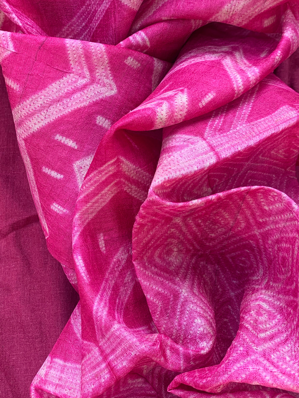 Handwoven & Handmade Tussar Shibori Kurta Dupatta Set - Rose Pink