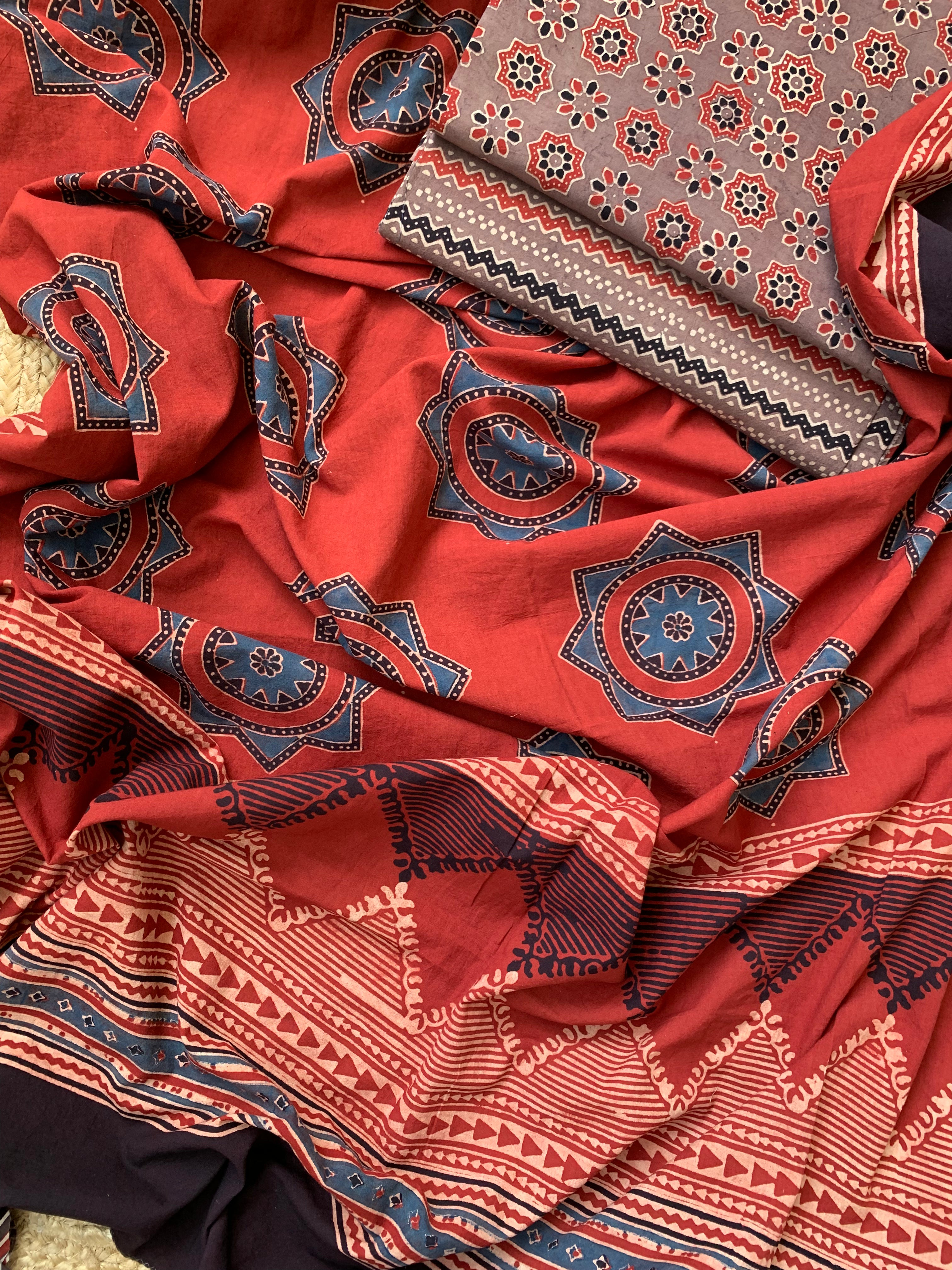 Natural Dyes Handblock Ajrakh Cotton Suit