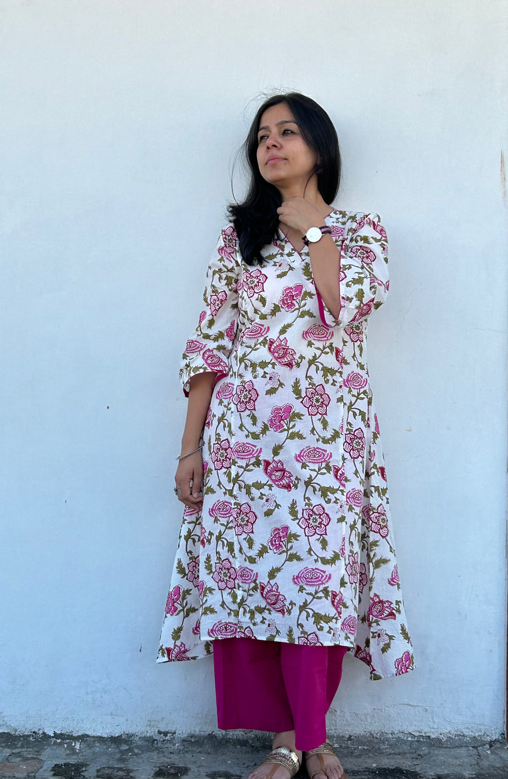 Spring Struck - Handblock Comfort Fit Cotton Long Kurta Bottom Set