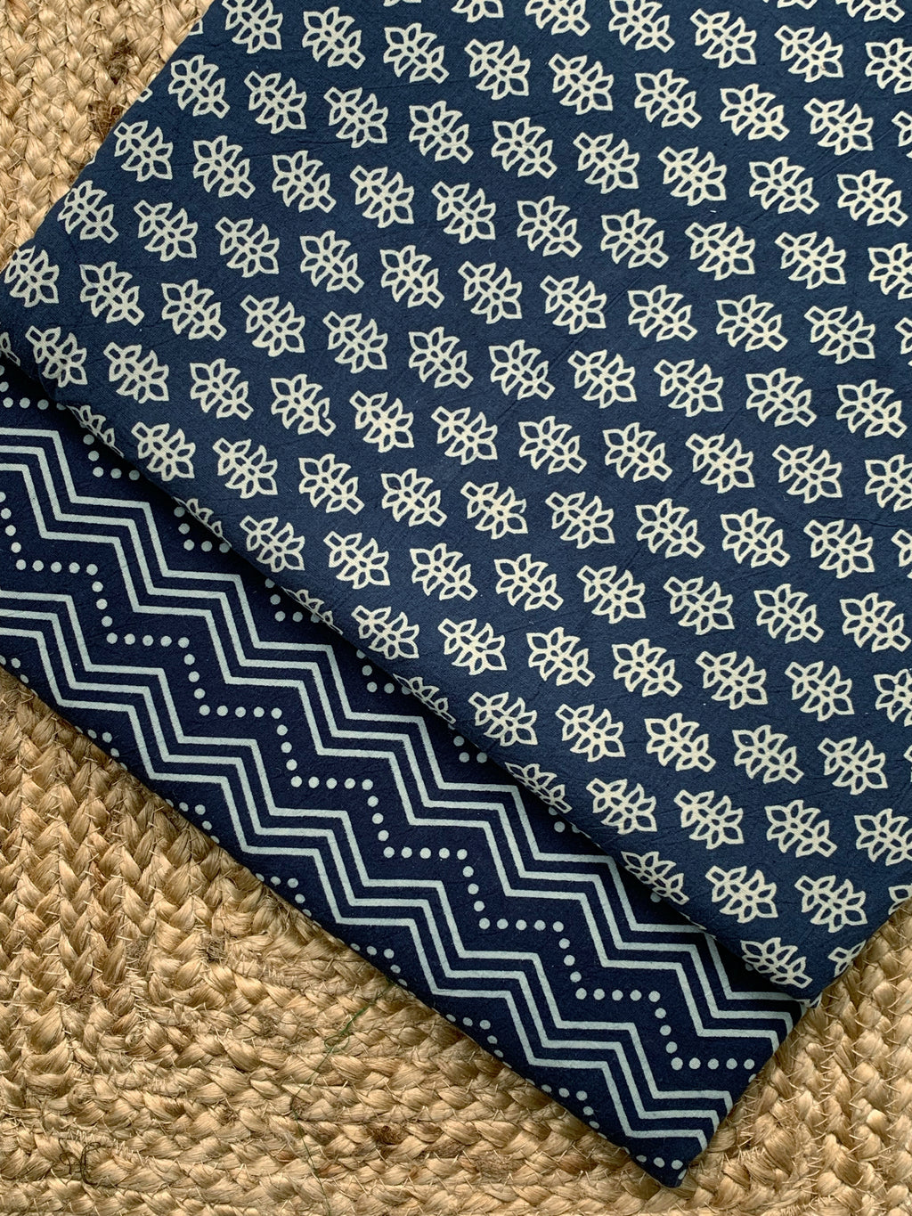 Hand Screen Print Kurta Bottom Set - Indigo