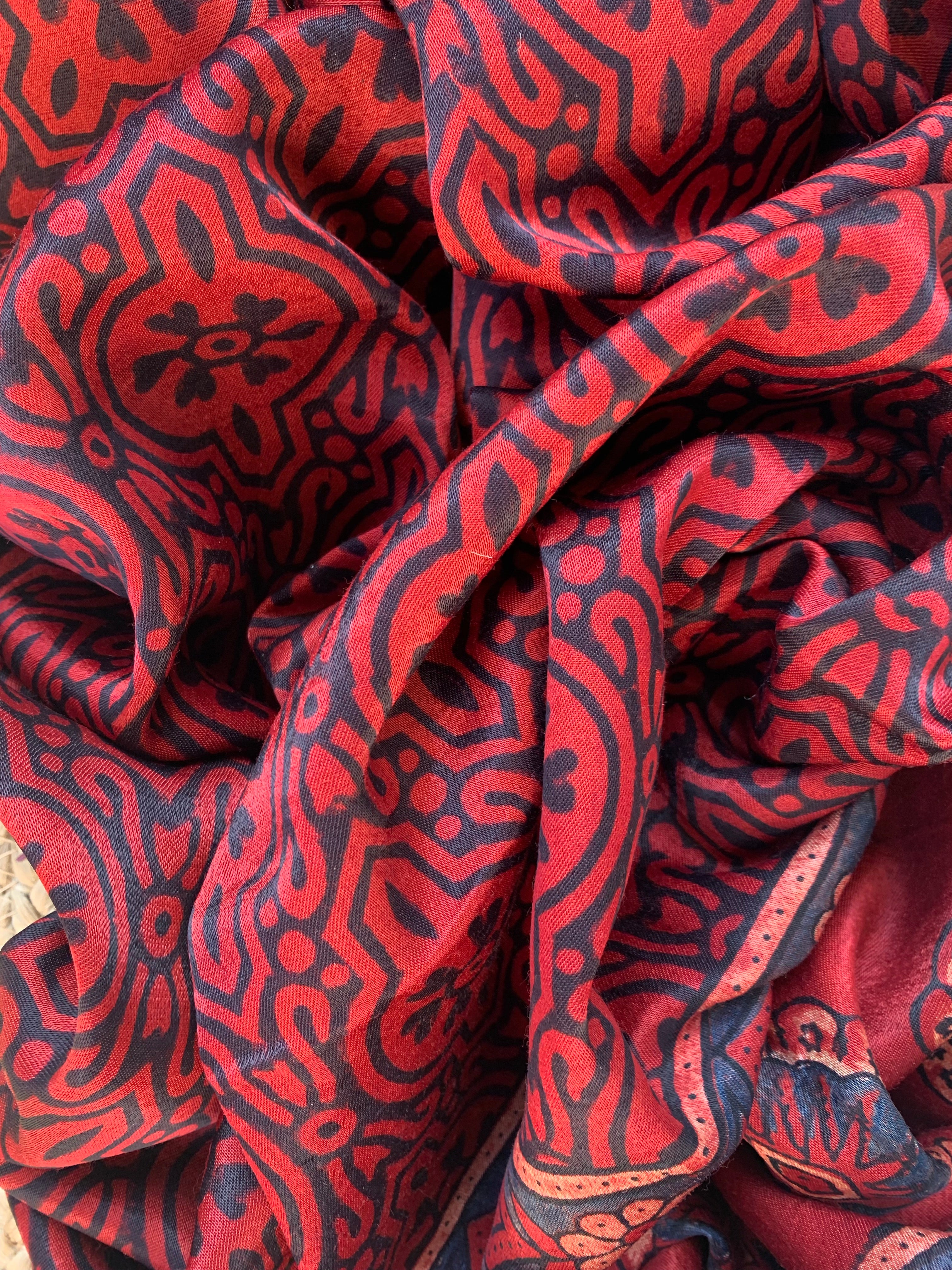 Hand Block Natural Dyes Ajrakh Mashru Silk Kurta Dupatta Set