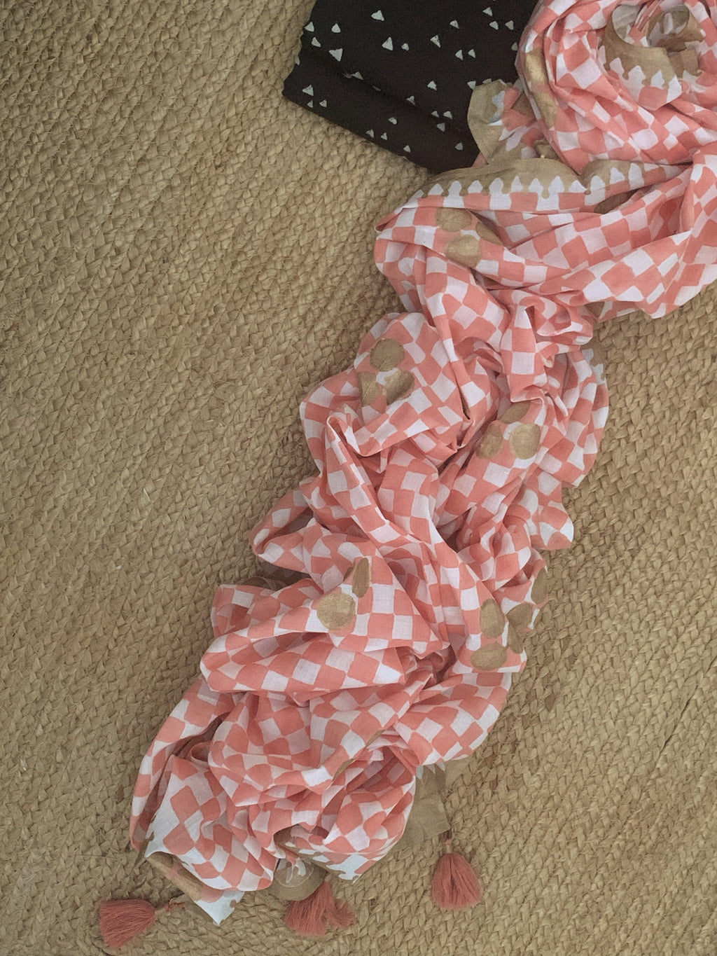 Handcrafted Cotton Mul Dupatta Suit - Black & Peach