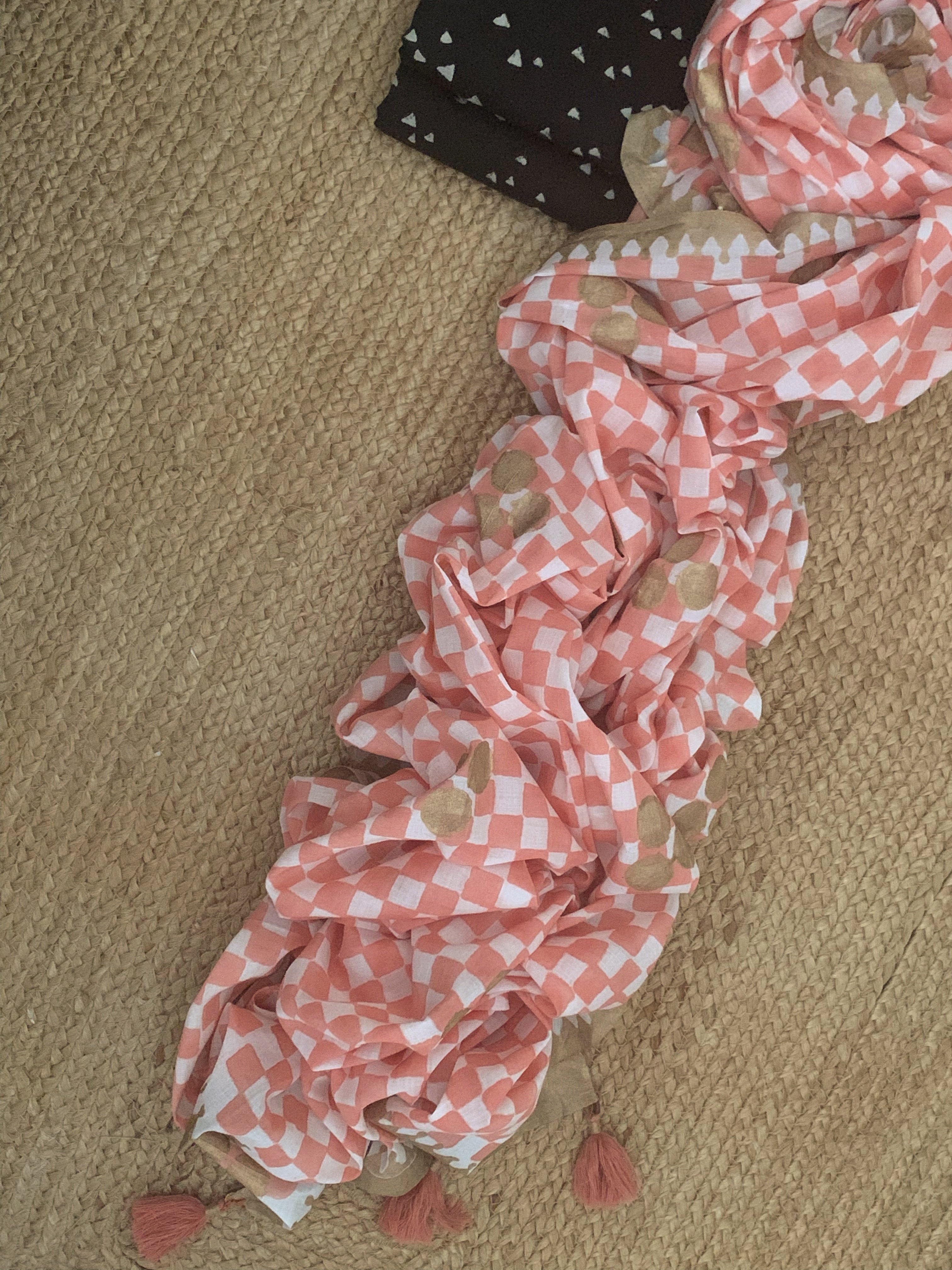 Handcrafted Cotton Mul Dupatta Suit - Black & Peach