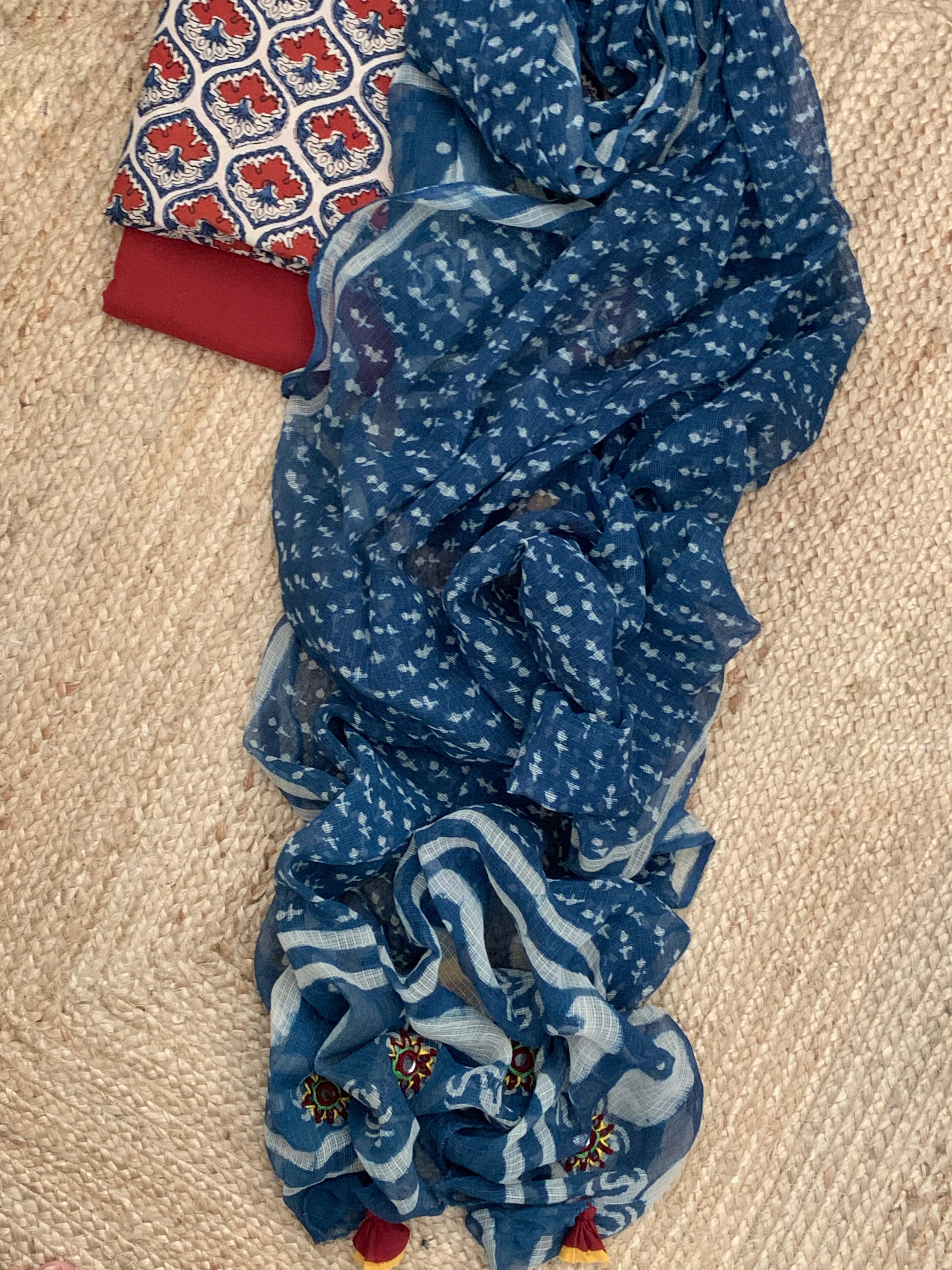Handblock cotton kota dupatta set