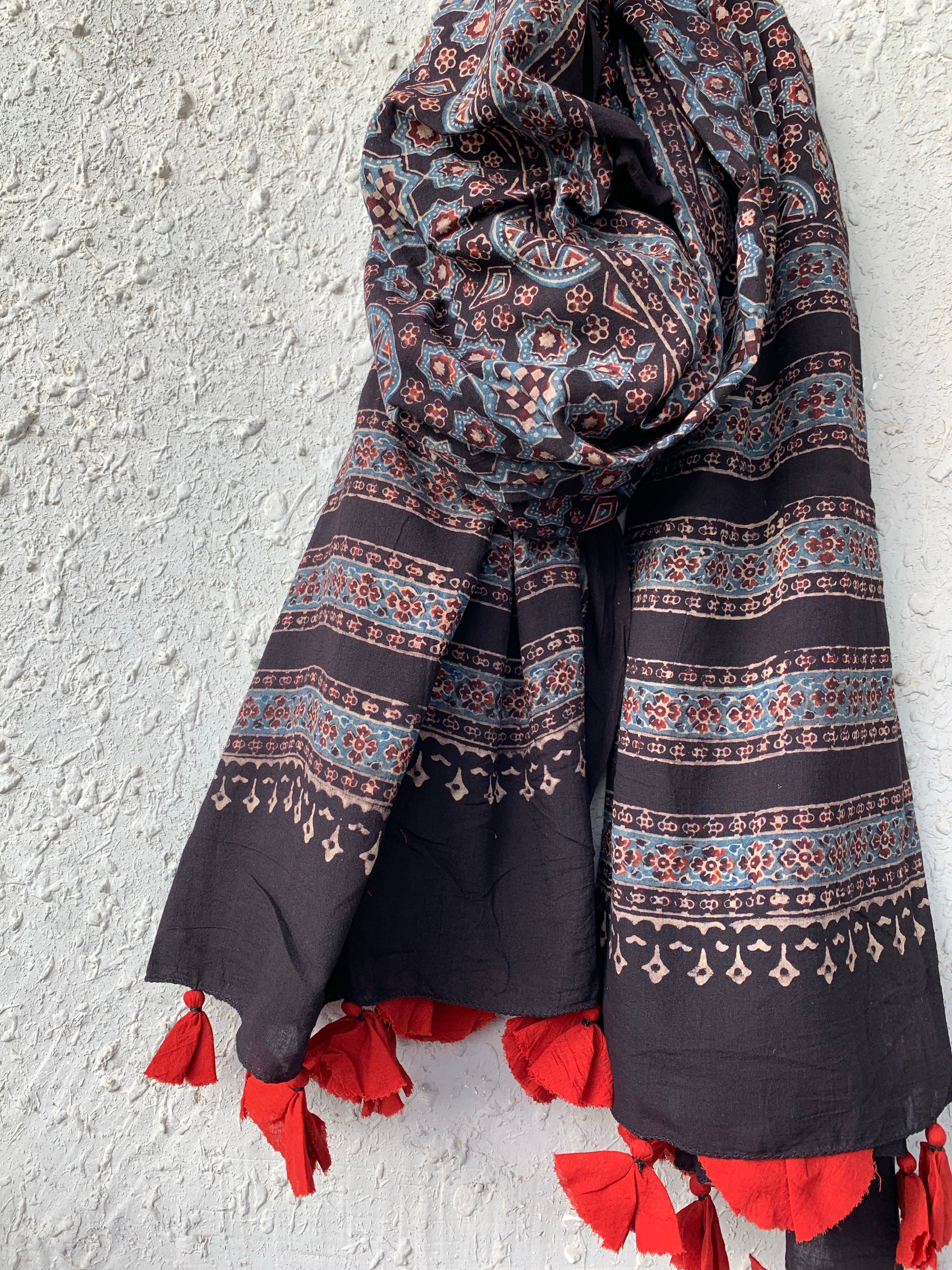 Handblock Ajrakh Dupatta