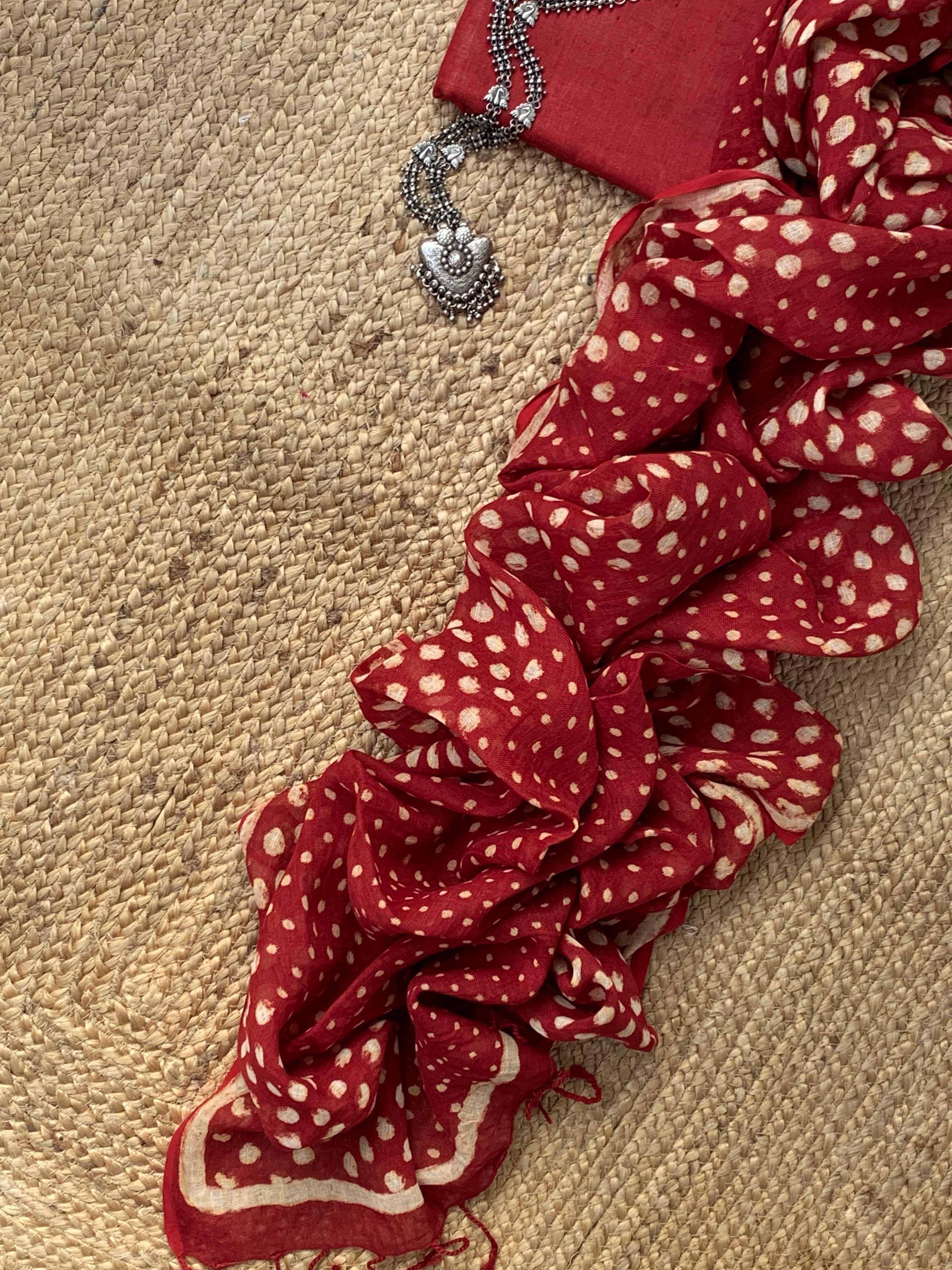 Handcrafted Linen Kurta Dupatta Set With Cotton Flex bottom