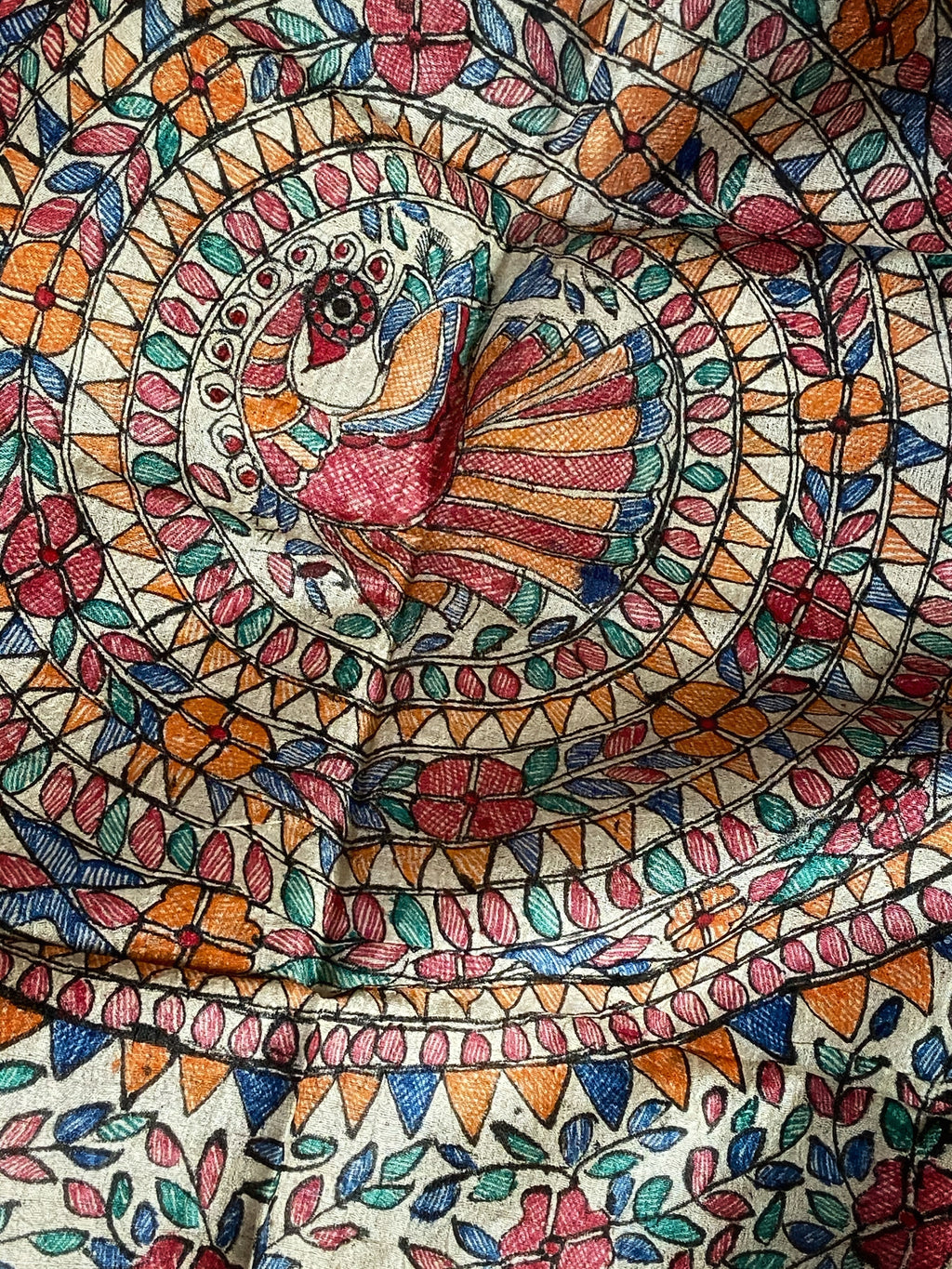 Madhubani Handpainted Tussar Silk Dupatta