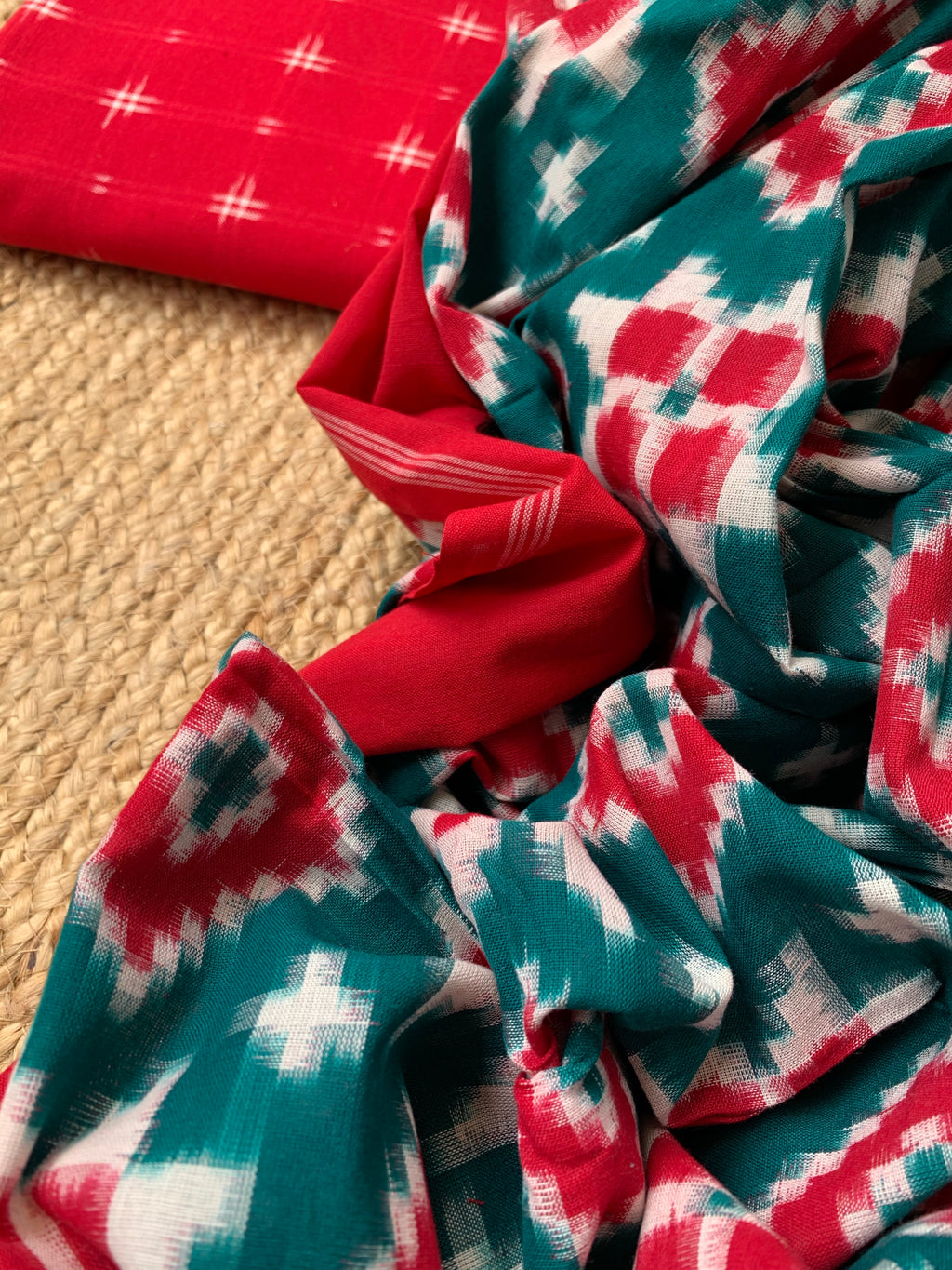 Handwoven Double Ikat Kurta  Dupatta set