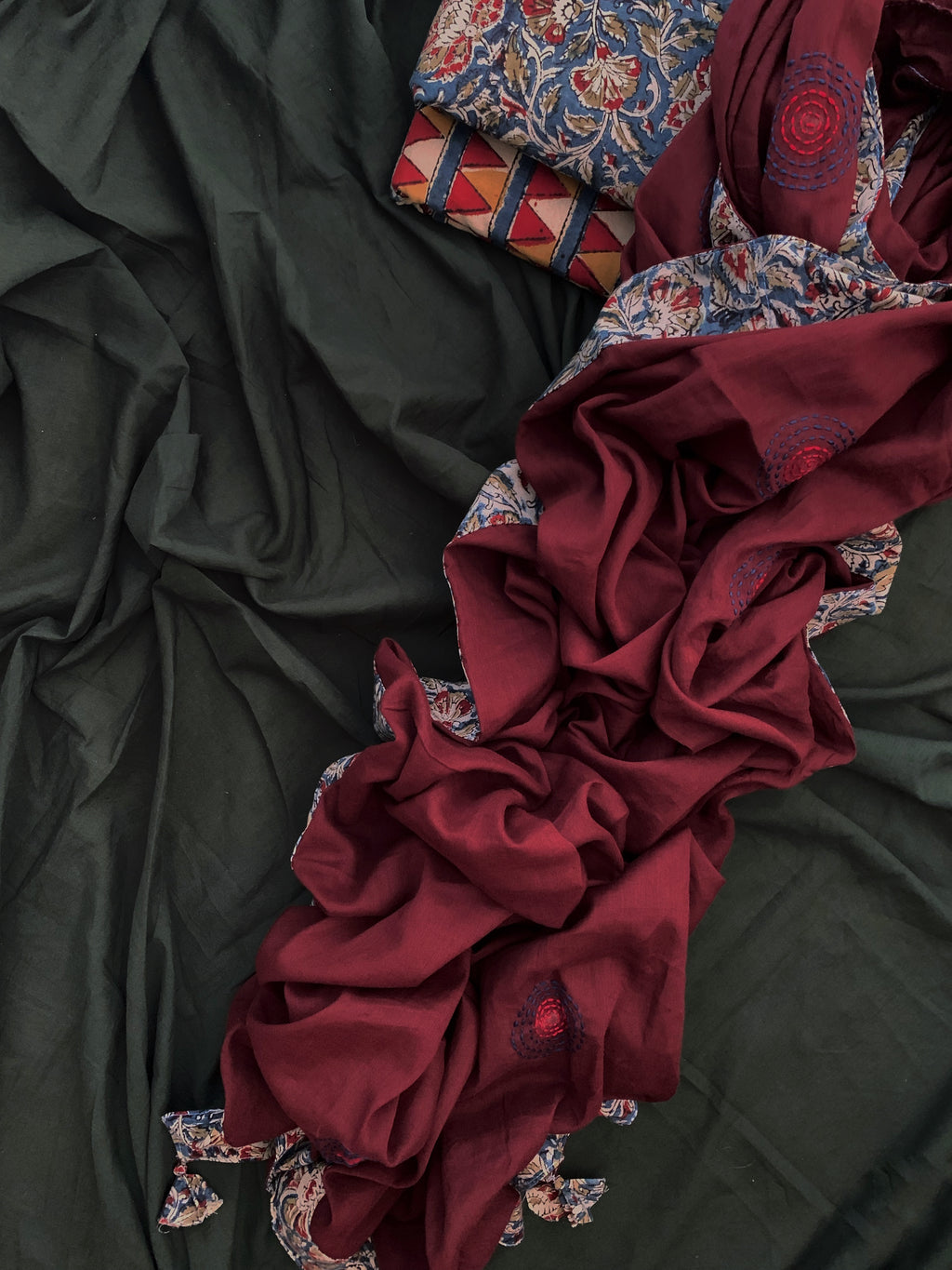 Handblock Kalamkari Cotton Mul Dupatta Suit