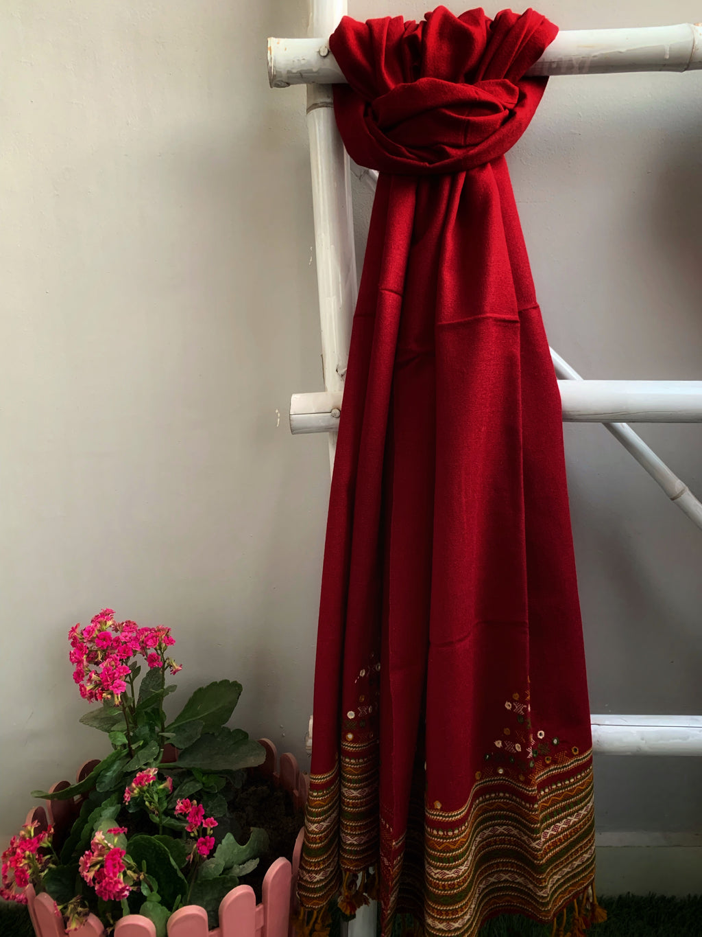 Mirror Work Handwoven Woollen Shawl