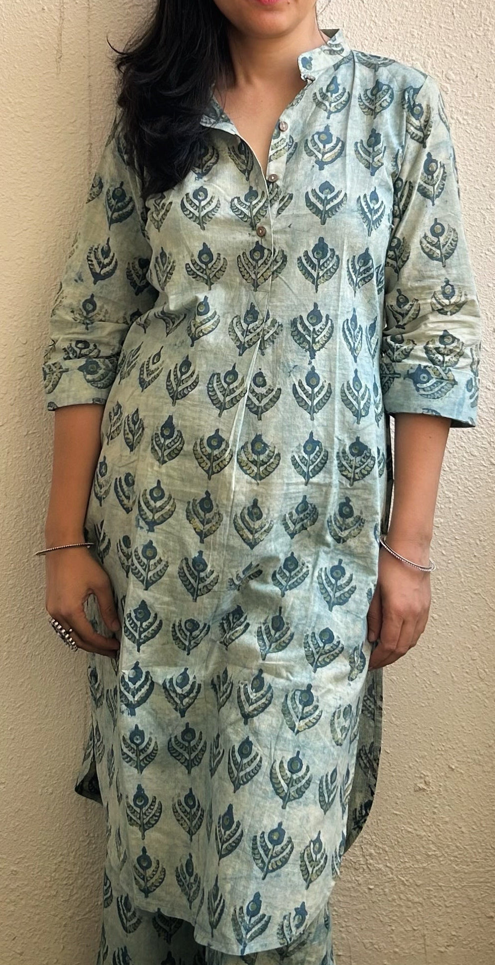 Neel - Handblock Straight Fit Cotton Long Kurta Bottom Set
