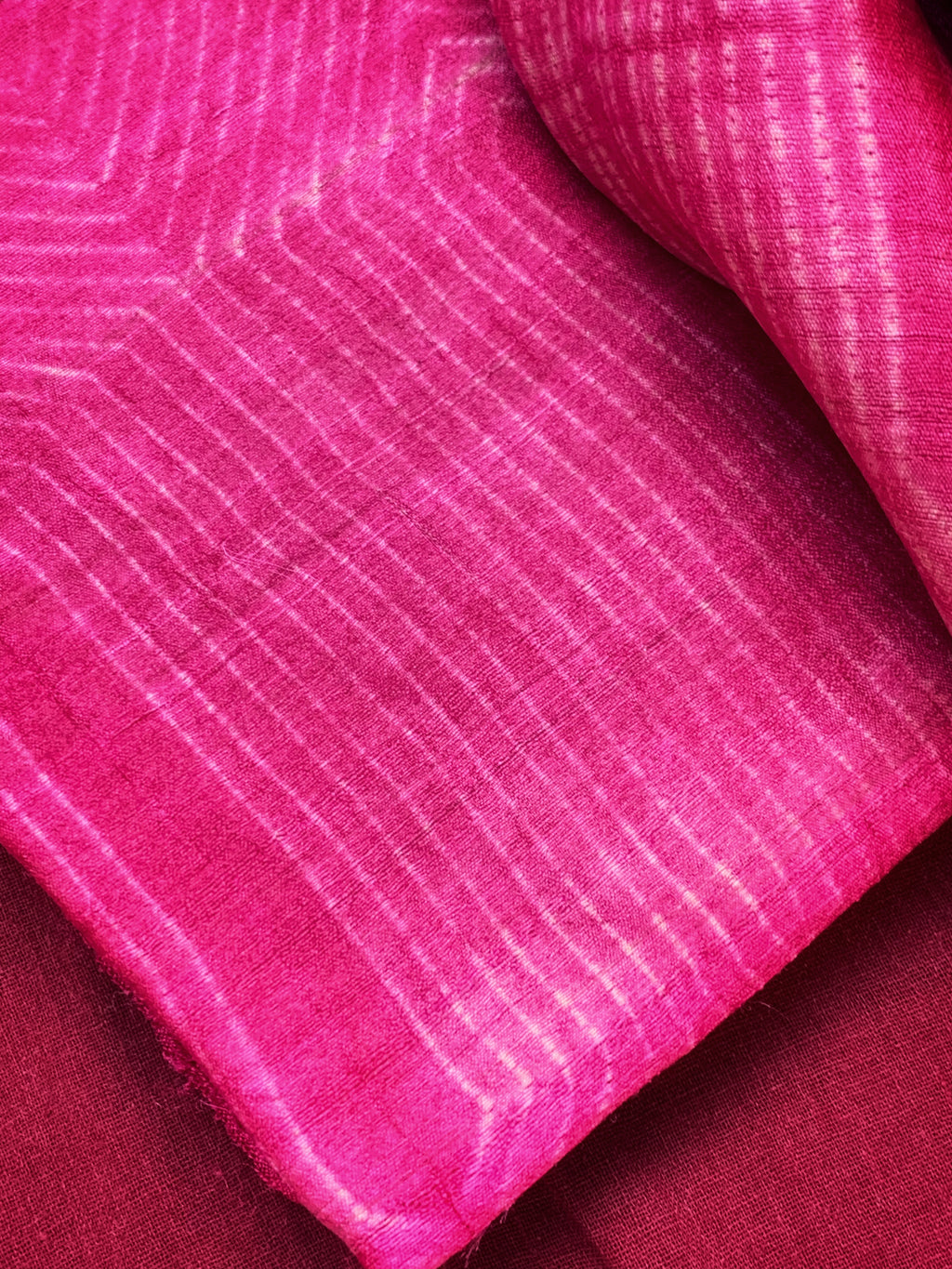 Handwoven & Handmade Tussar Shibori Kurta Dupatta Set - Rose Pink