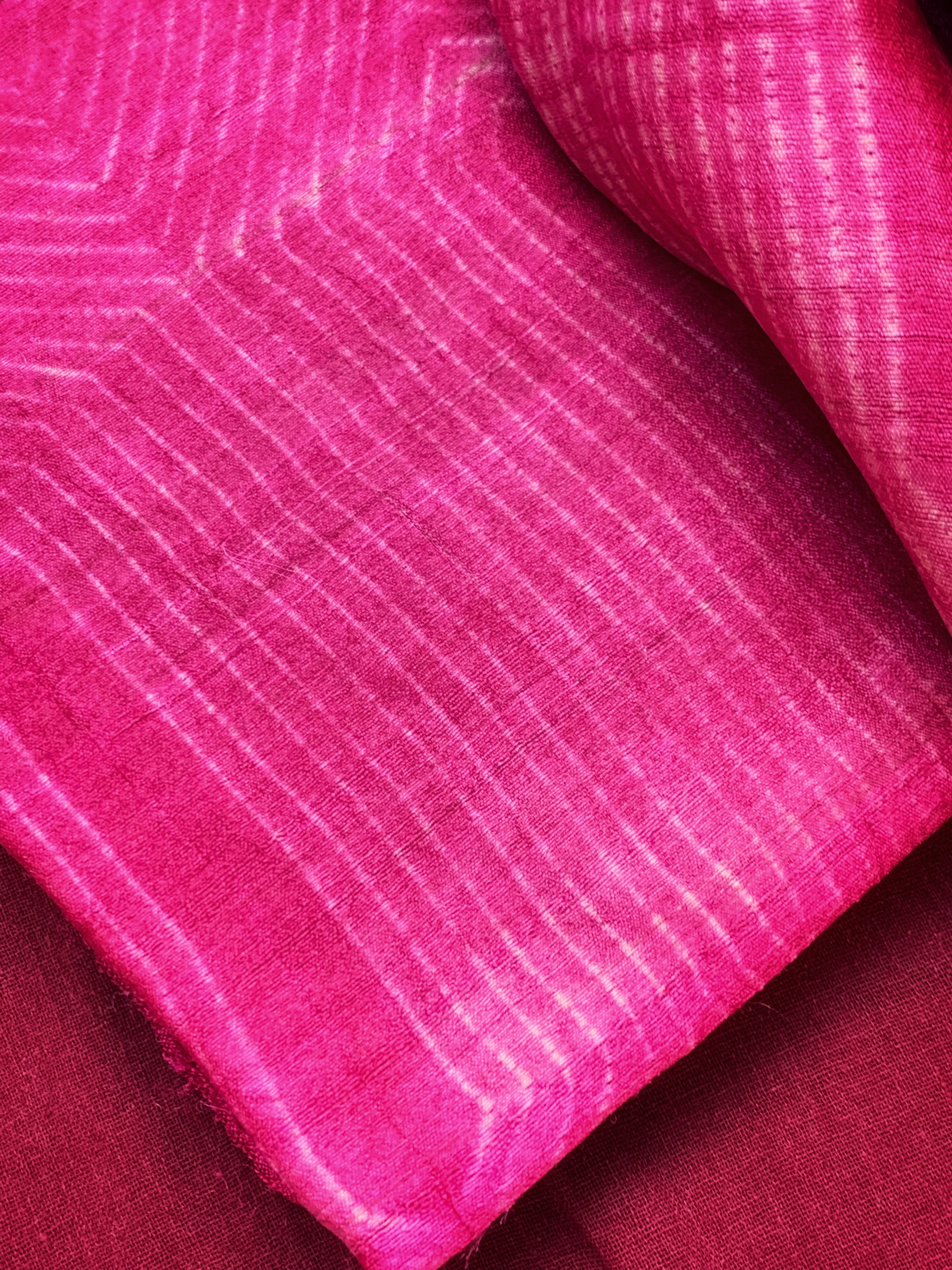 Handwoven & Handmade Tussar Shibori Kurta Dupatta Set - Rose Pink