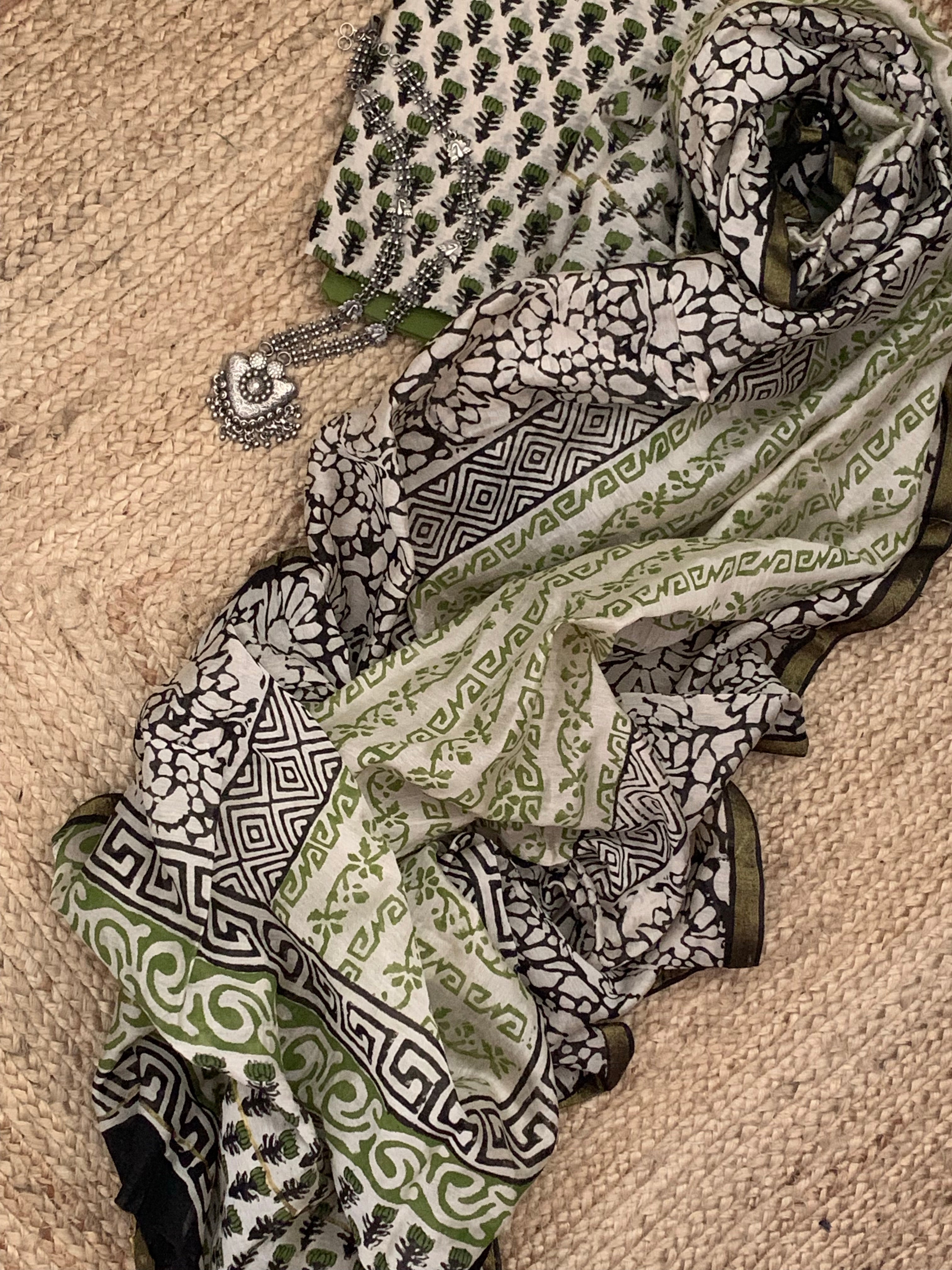 Handblock chanderi suit