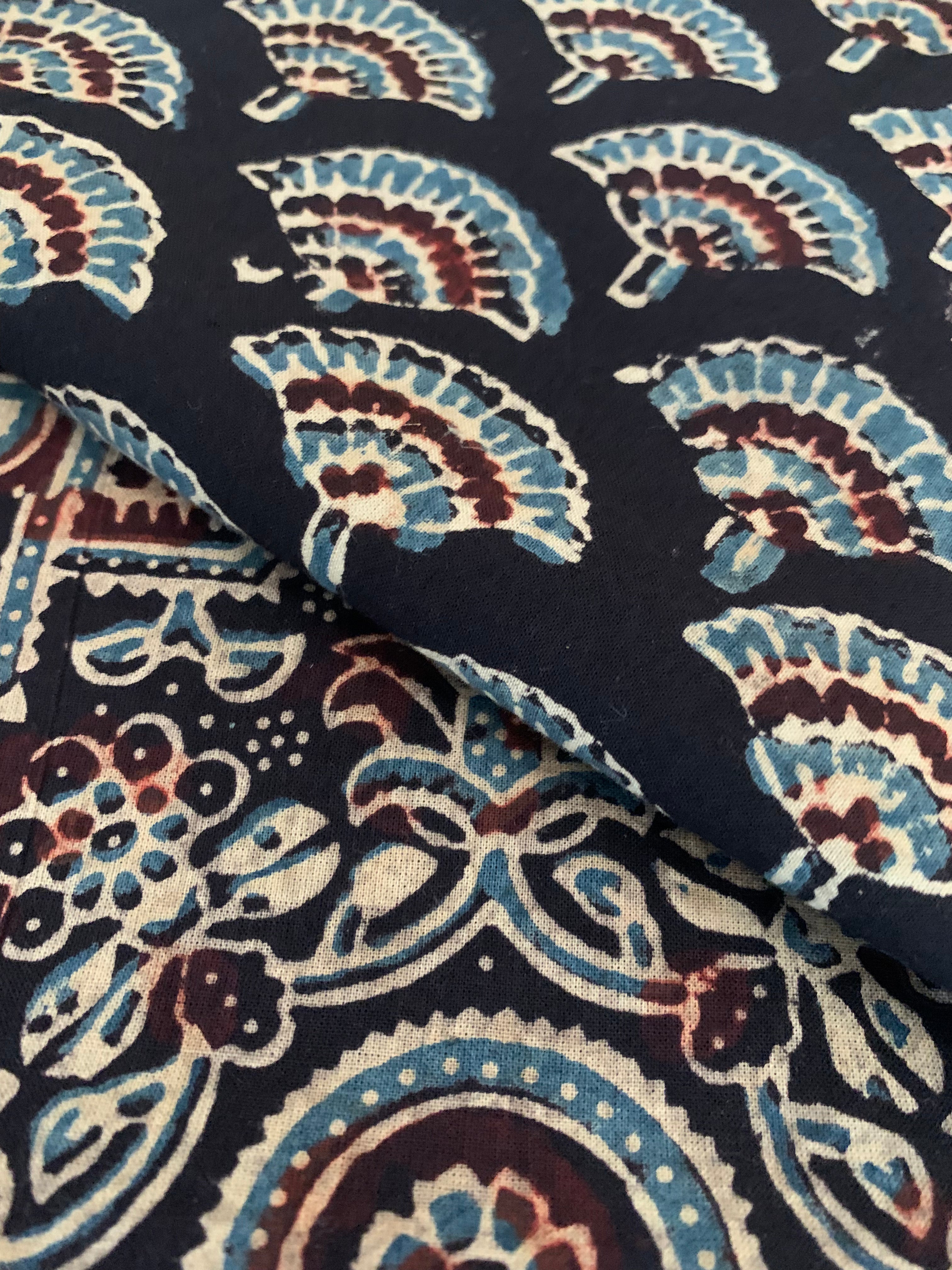 Handblock Ajrakh Cotton Kurta Bottom Set