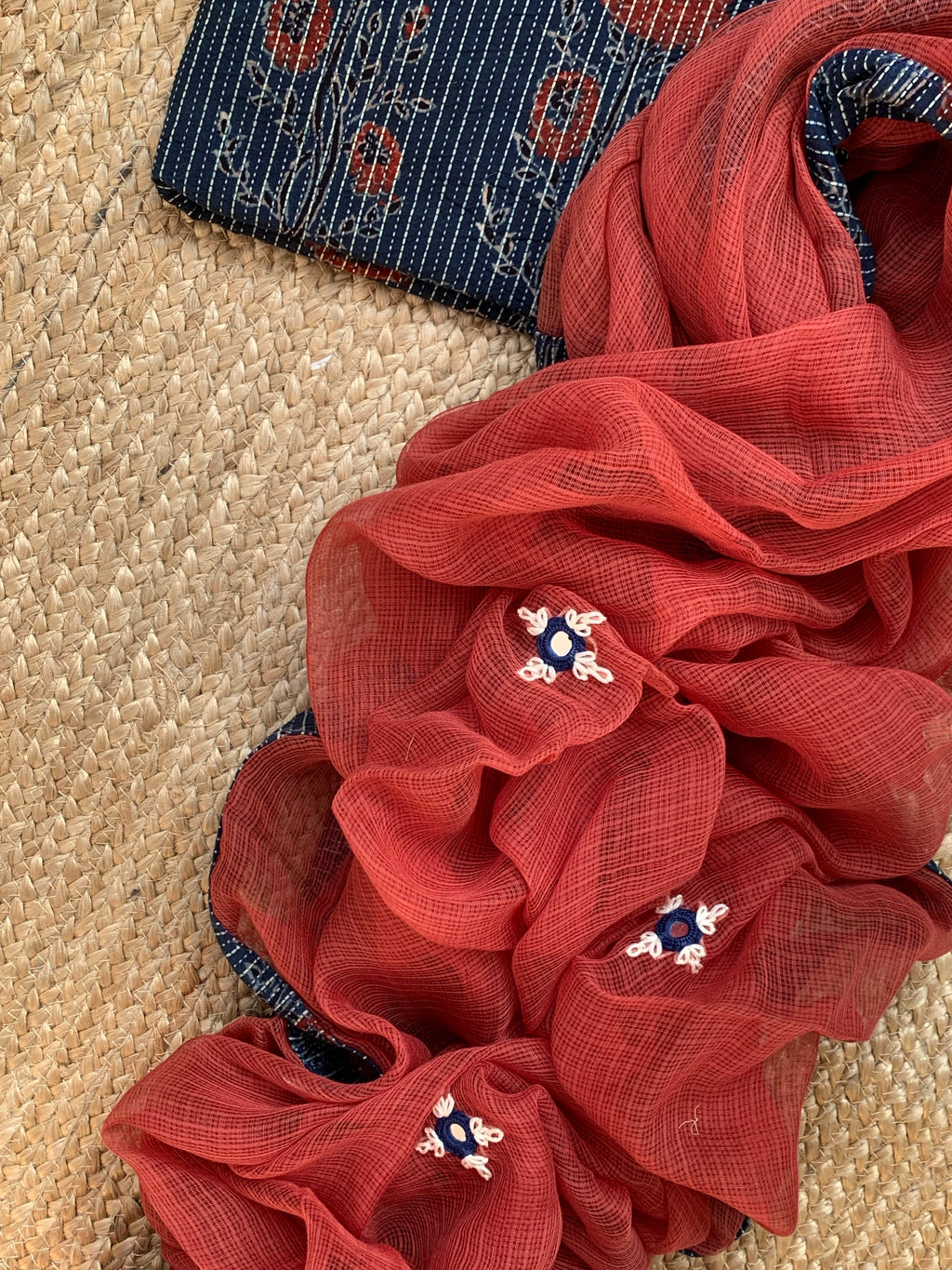 Handblock Ajrakh Cotton Kota Set
