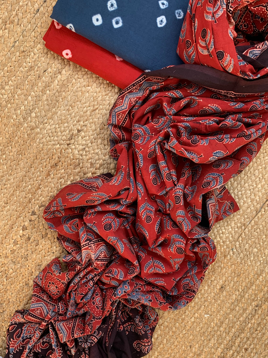 Handcrafted Bandhani Ajrakh Cotton Suit