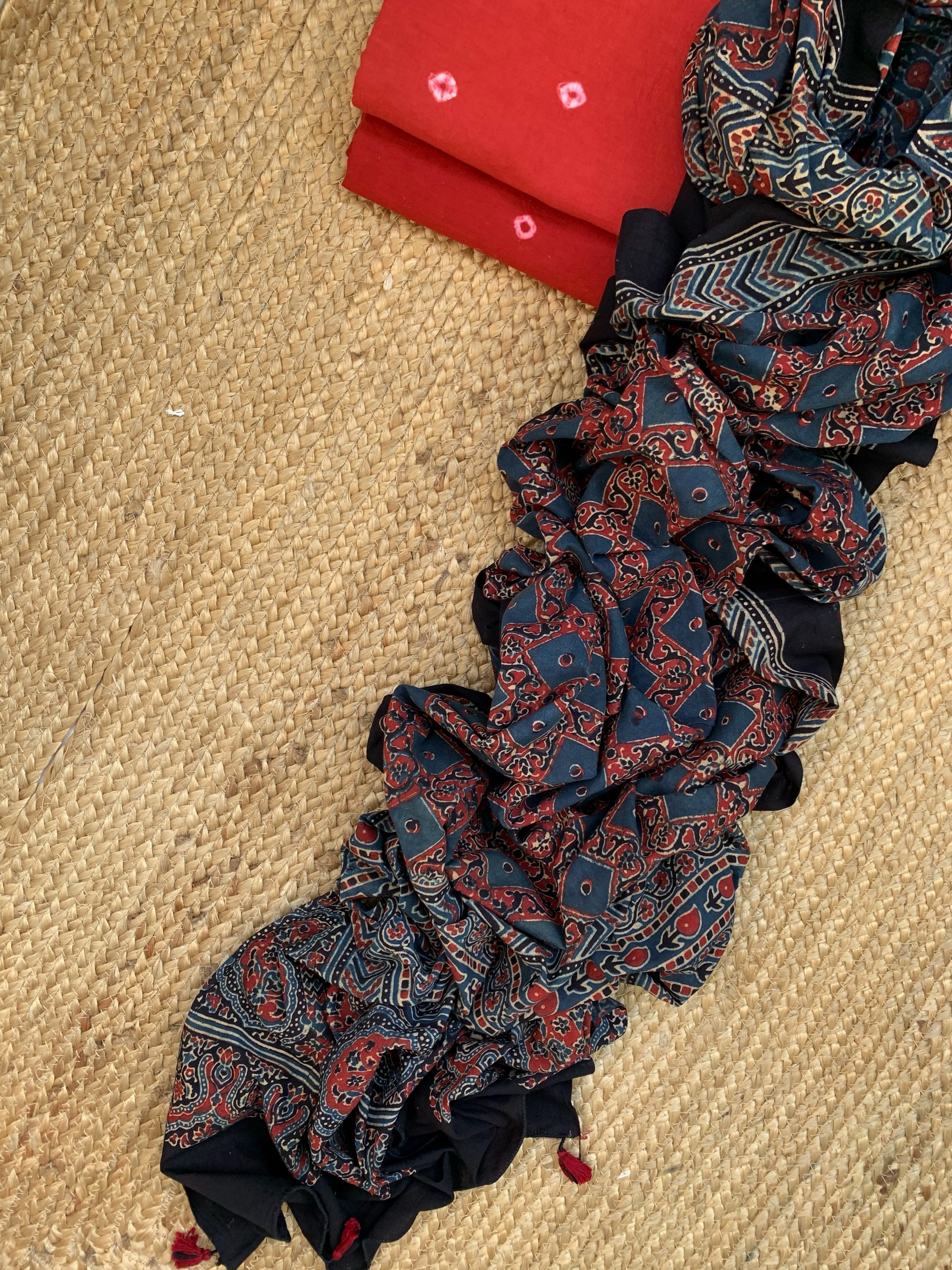 Handcrafted Bandhani Ajrakh Cotton Suit