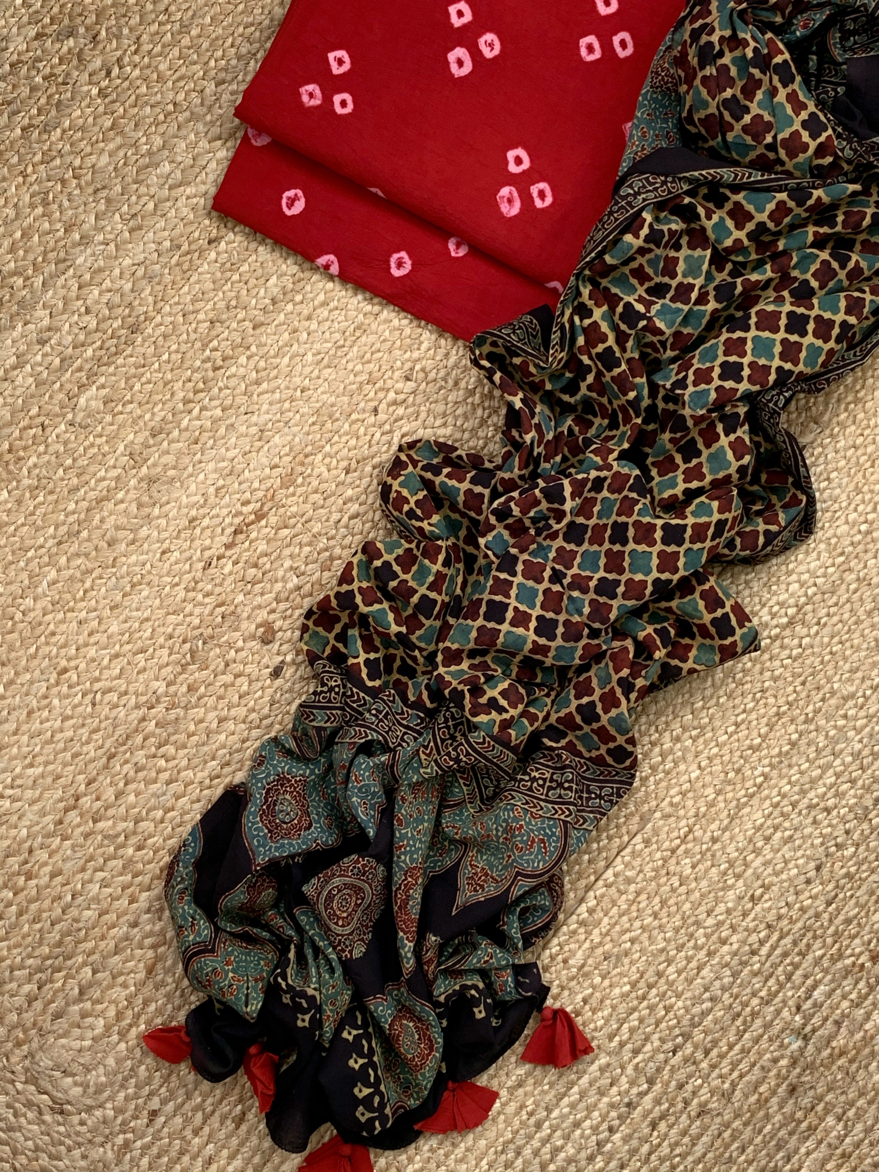 Handcrafted Bandhani Ajrakh Cotton Suit