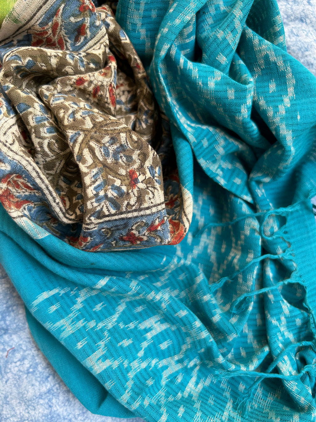 Handwoven Handcrafted Double Ikat Kalamkari Kurta Dupatta Set