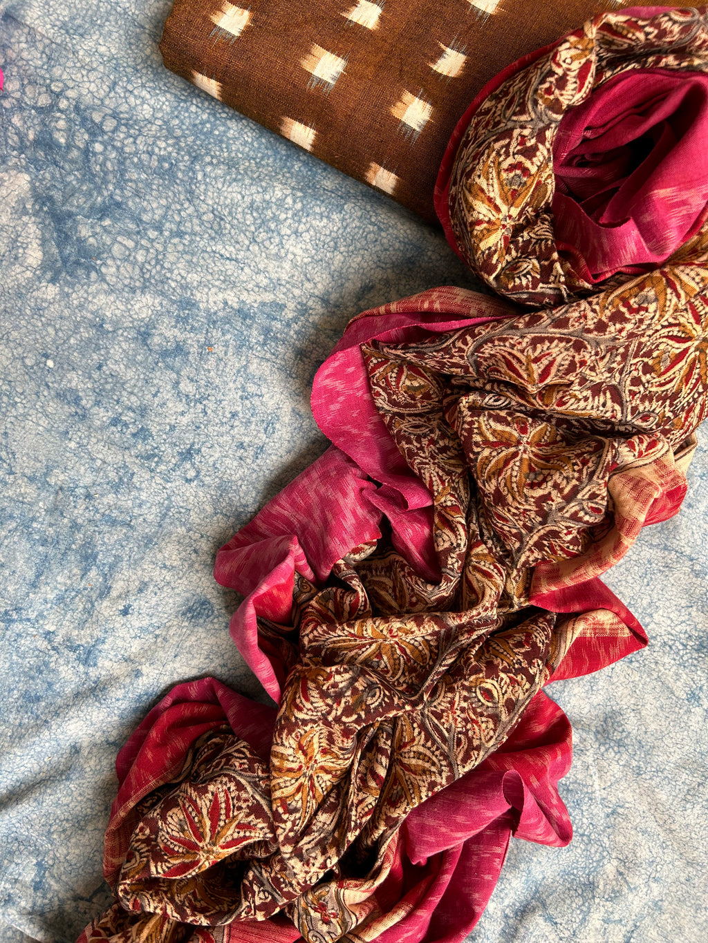 Handwoven Handcrafted Double Ikat Kalamkari Kurta Dupatta Set