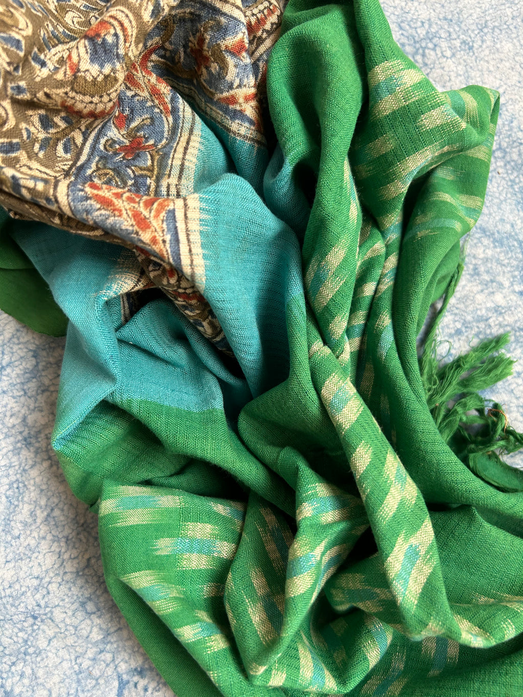 Handwoven Handcrafted Ikat Kalamkari Kurta Dupatta Set