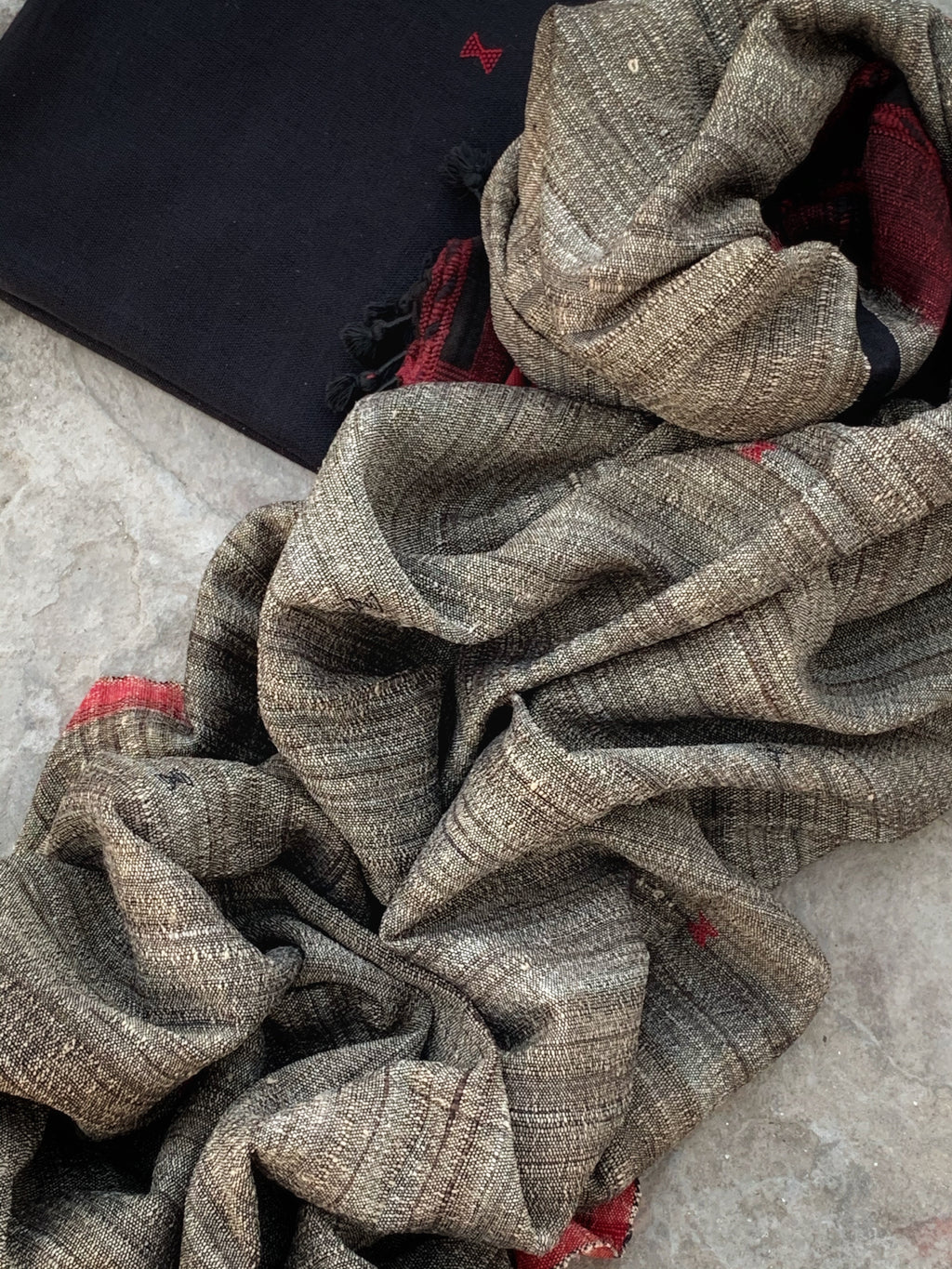 Handwoven Tussar Silk Cotton Bhujodi Kurta Dupatta Set