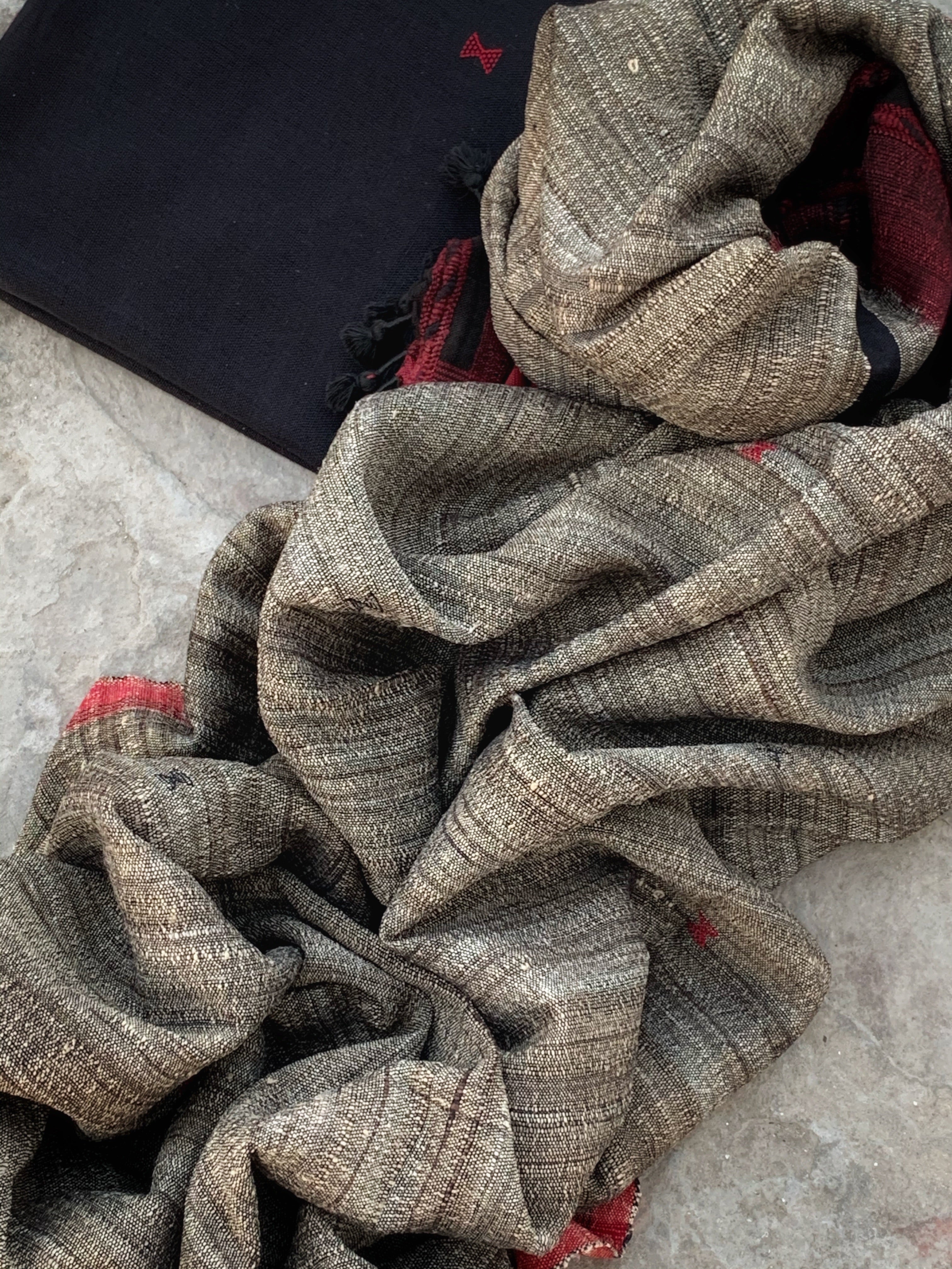 Handwoven Tussar Silk Cotton Bhujodi Kurta Dupatta Set