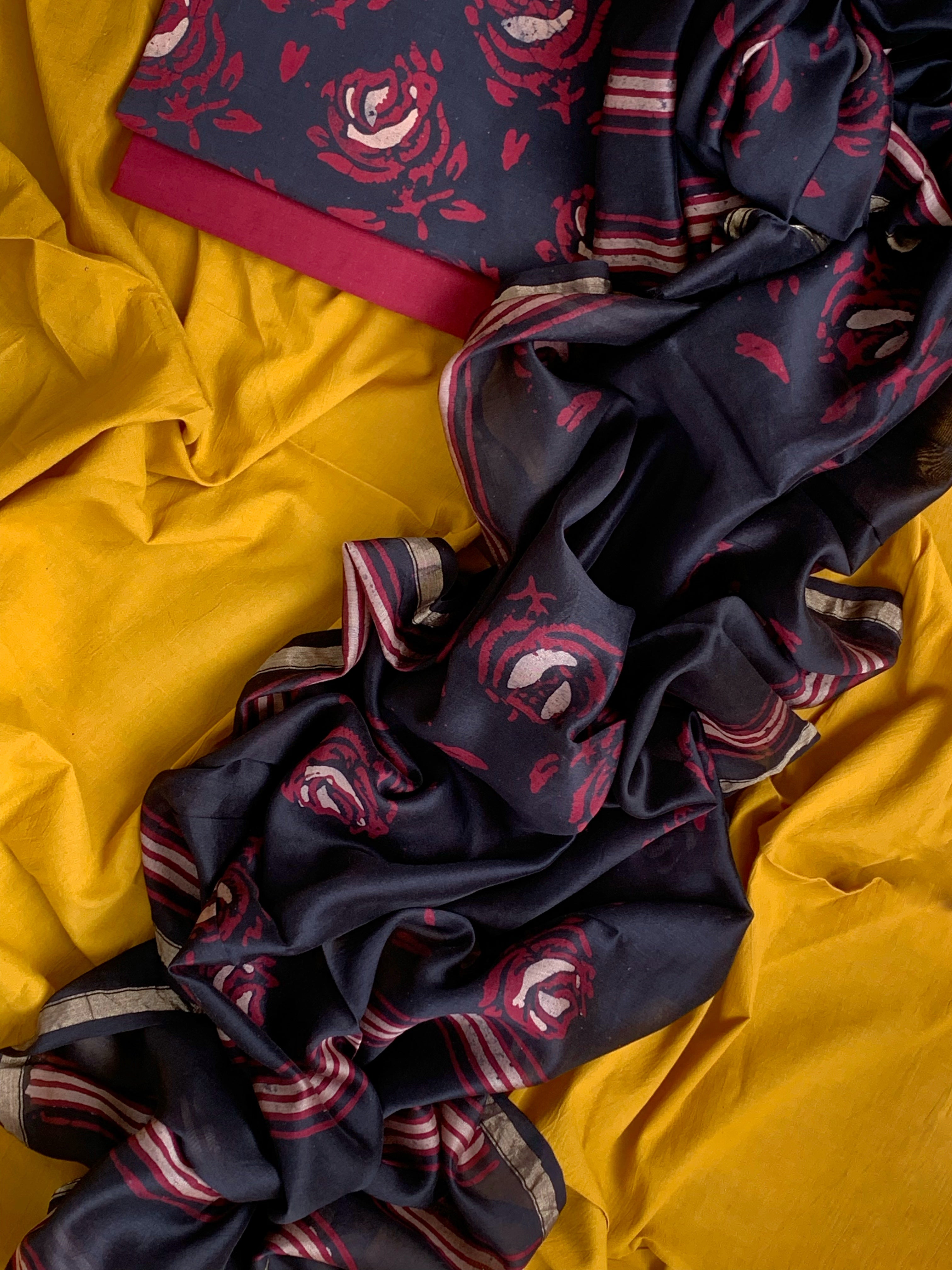 Handblock Batik Cotton Chanderi Suit