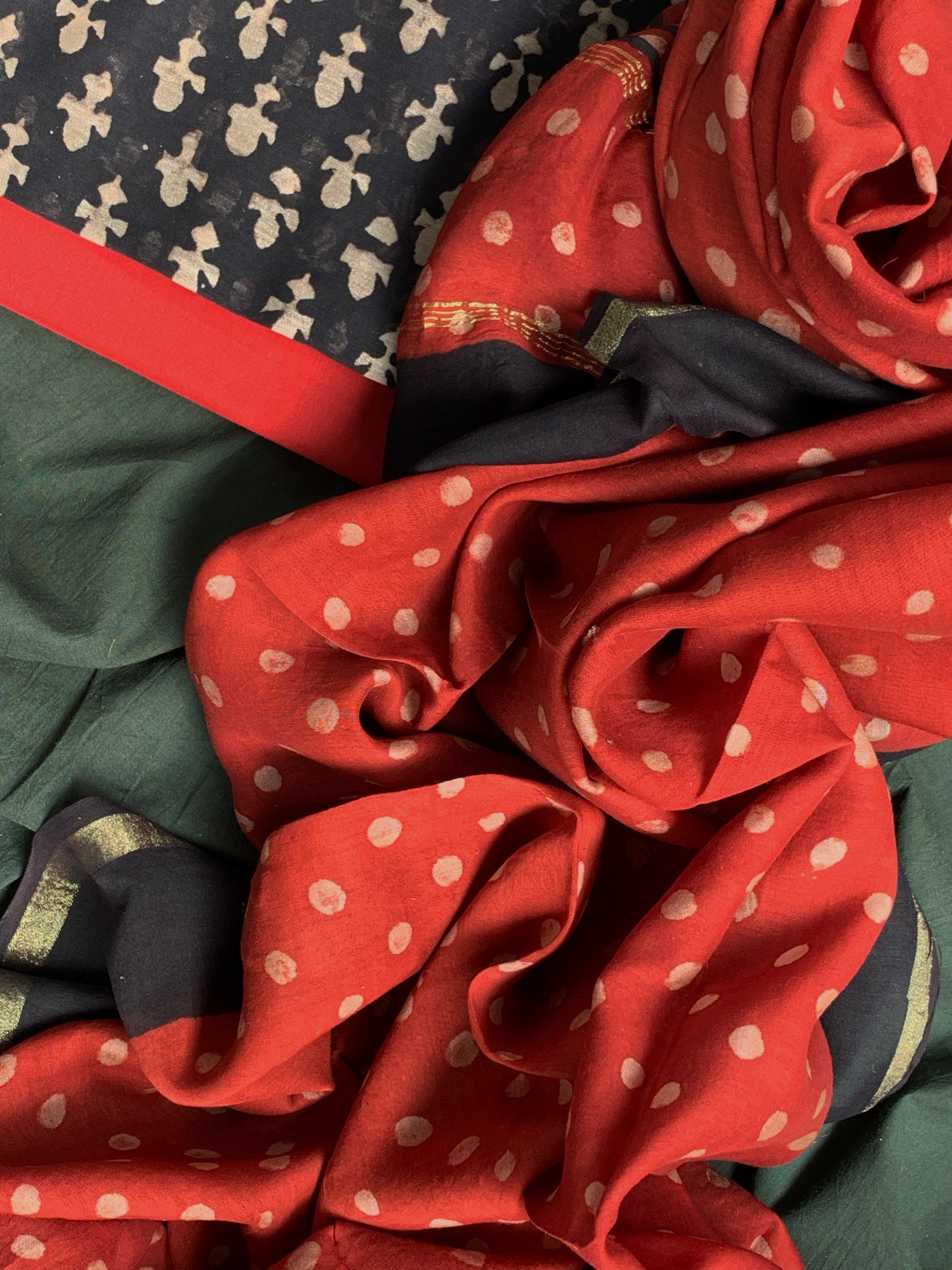 Handblock Chanderi Silk Cotton Suit