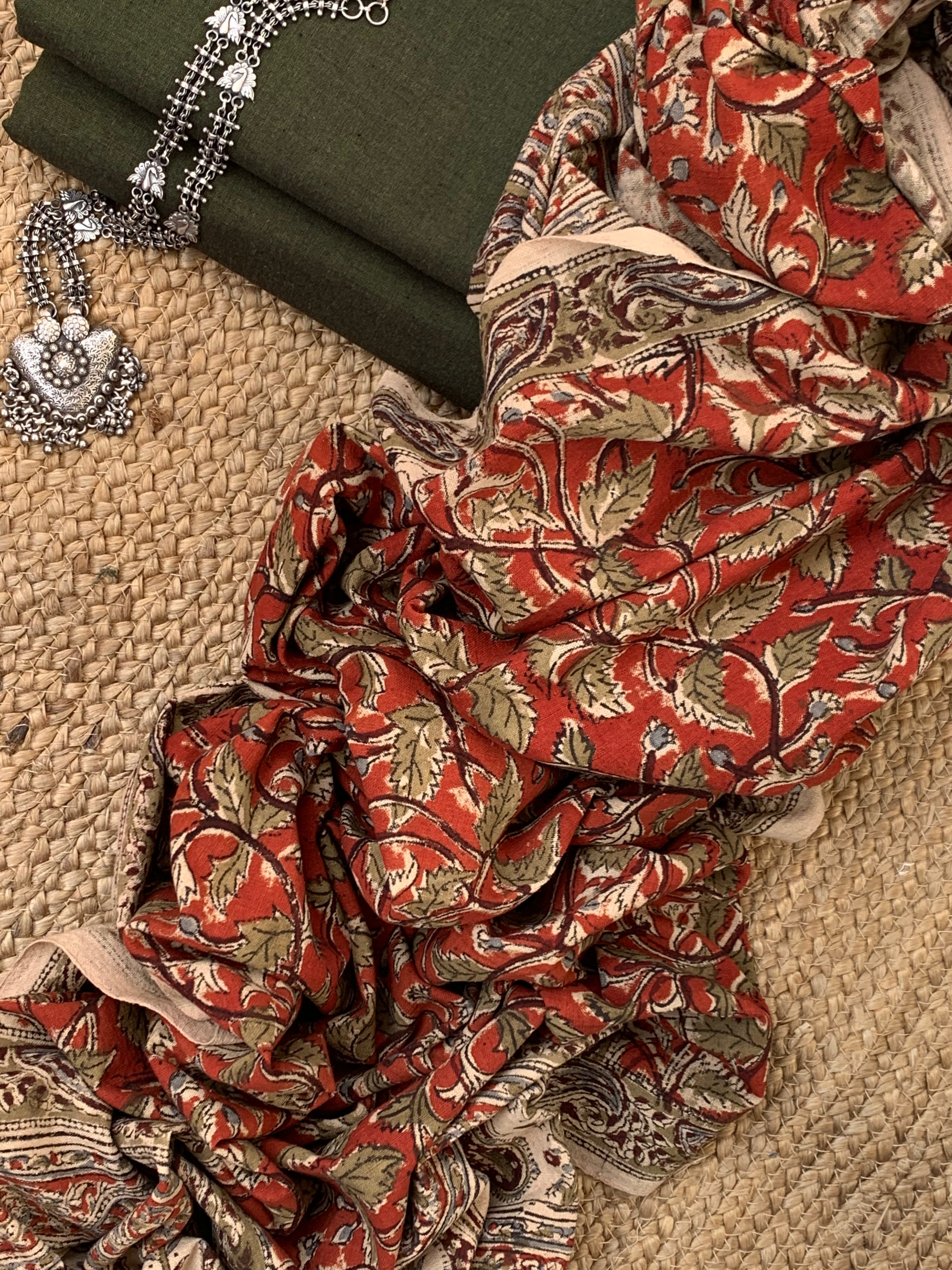 Handwoven Handcrafted Kalamkari Kurta Dupatta Set