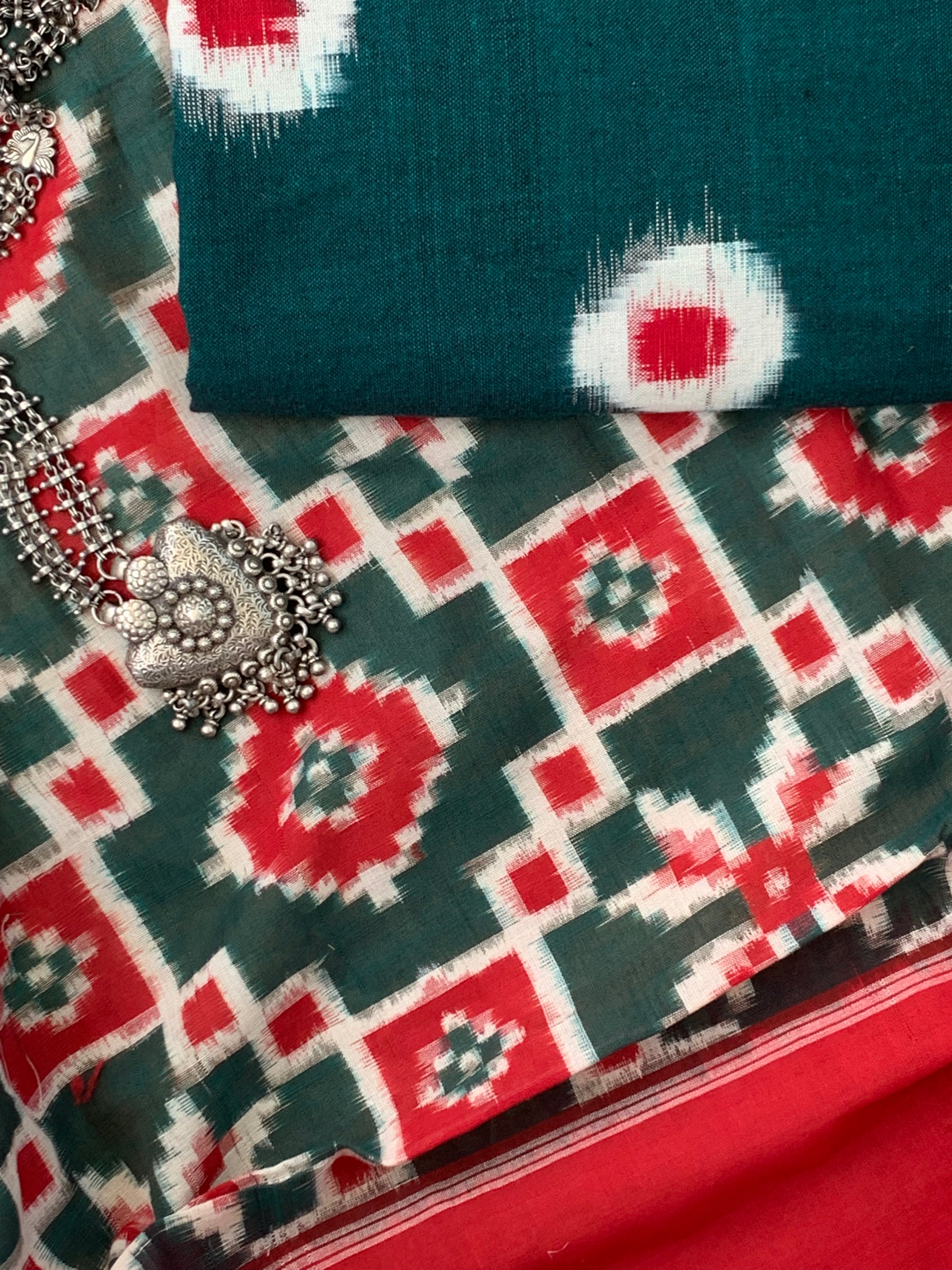 Handwoven Double Ikat Kurta Telia Dupatta Set