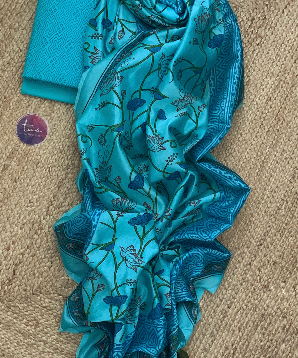 Blue Handcrafted Cotton Chanderi Suit
