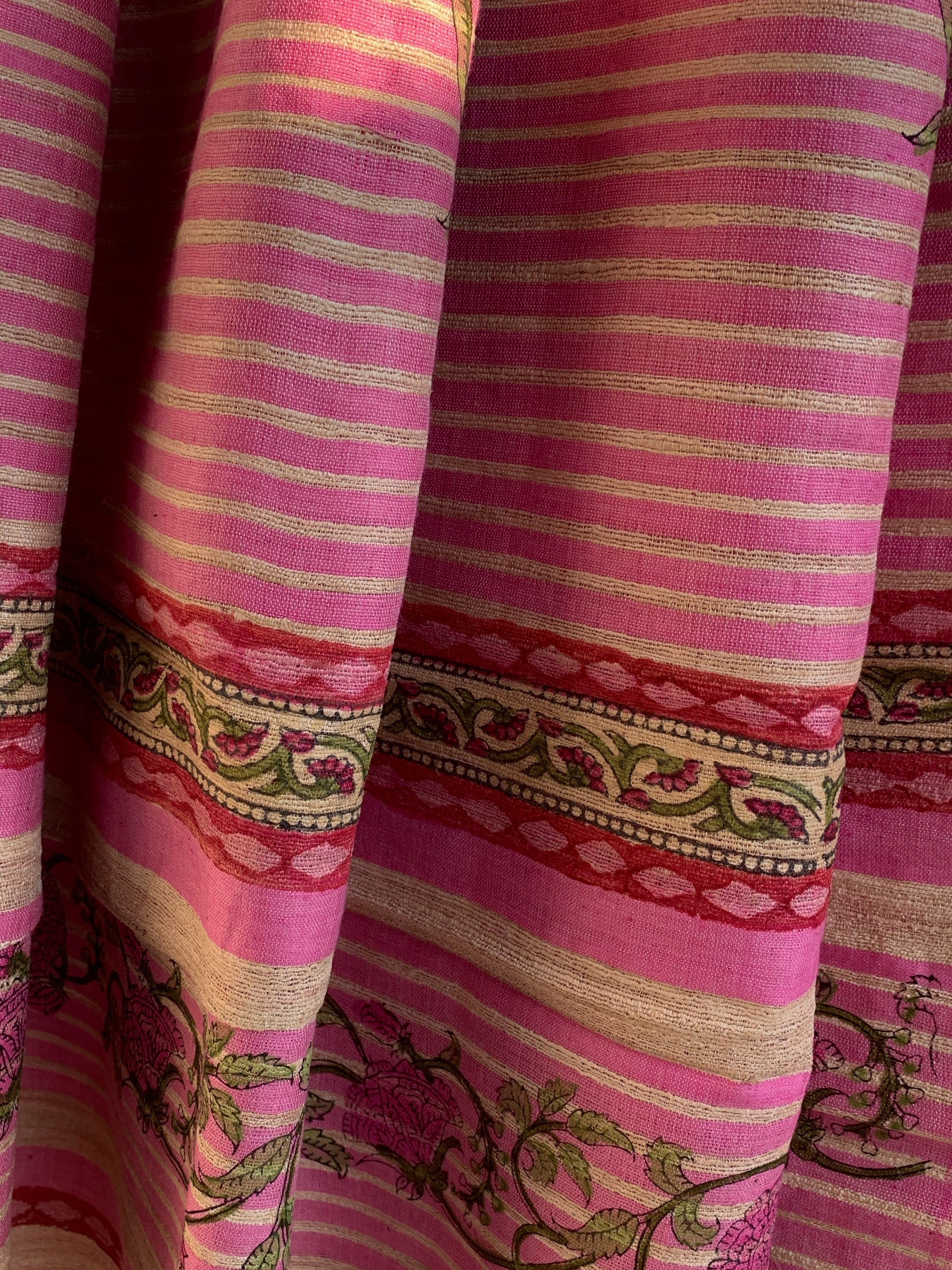 Handwoven & Handblock Printed Tussar Ghicha Saree