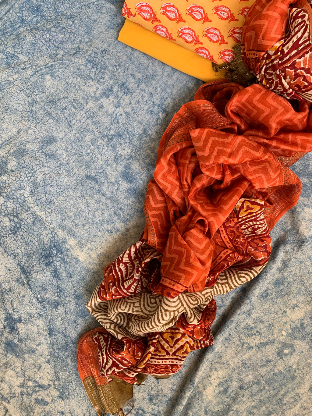 Handblock Printed Cotton Chanderi Dupatta Suit