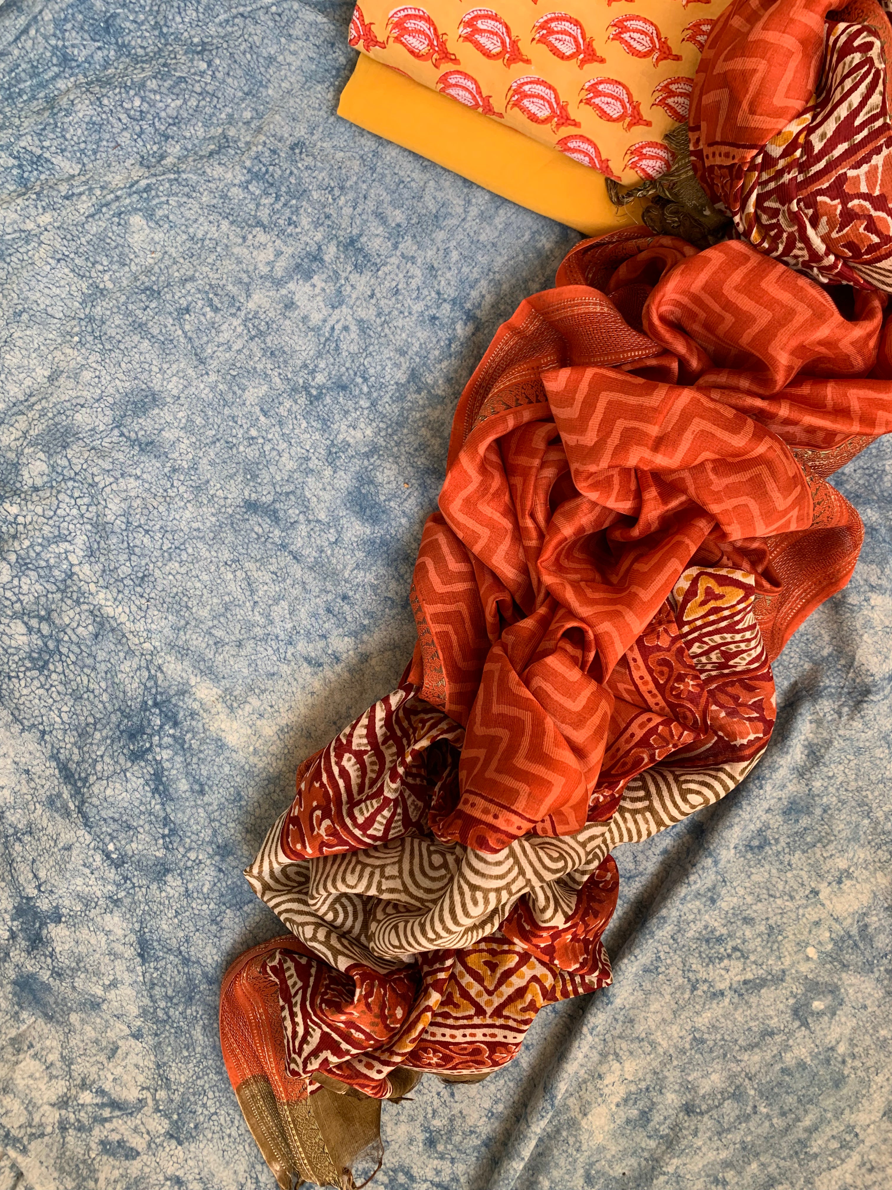 Handblock Printed Cotton Chanderi Dupatta Suit