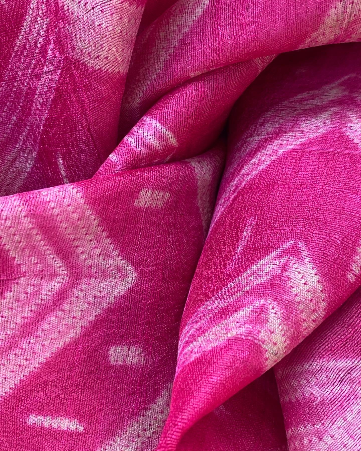 Handwoven & Handmade Tussar Shibori Kurta Dupatta Set - Rose Pink