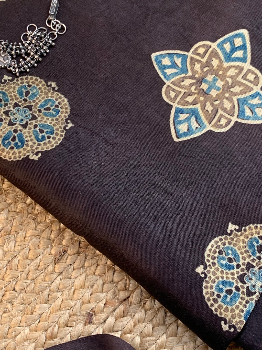 Hand Block Natural Dyes Ajrakh Mashru Silk Kurta Dupatta Set