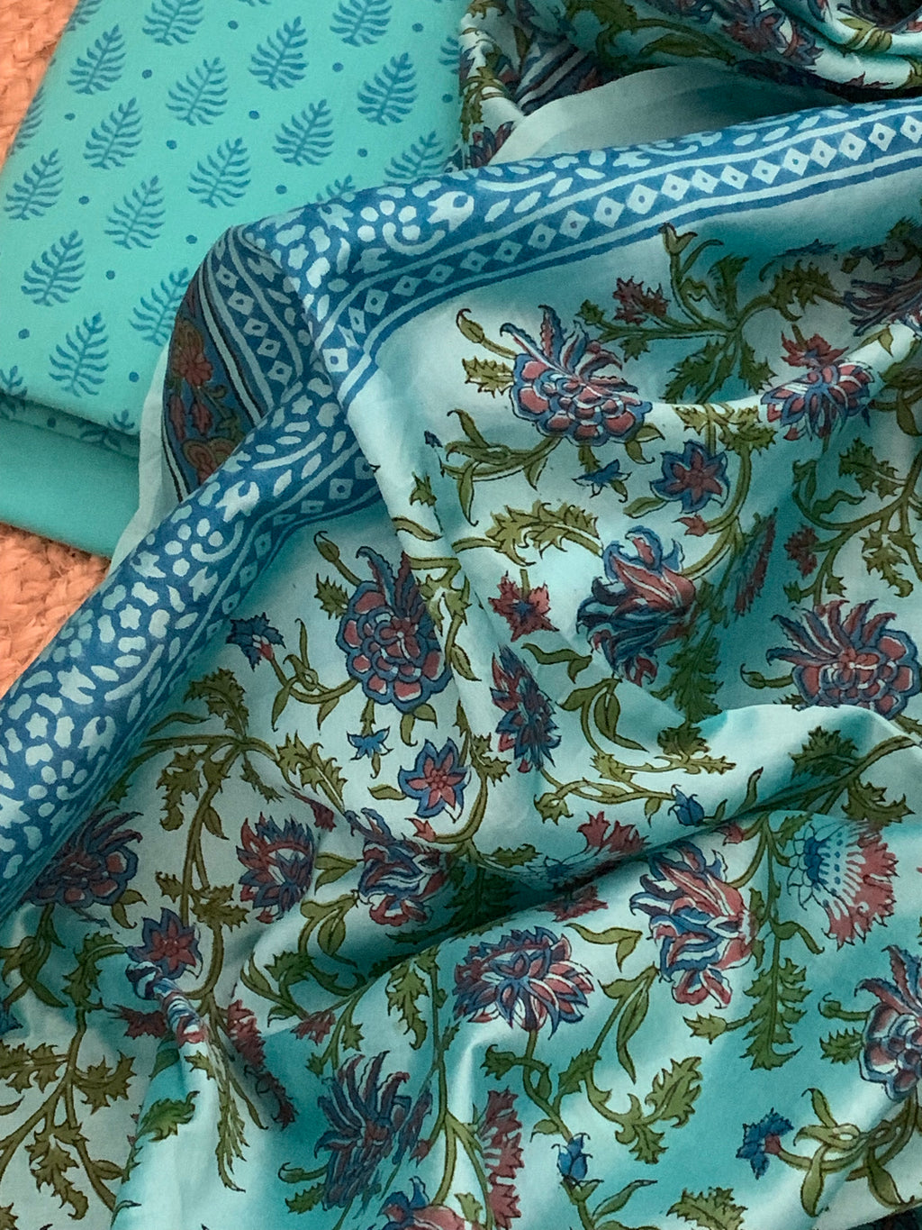 Blue Handcrafted Cotton Chanderi Suit